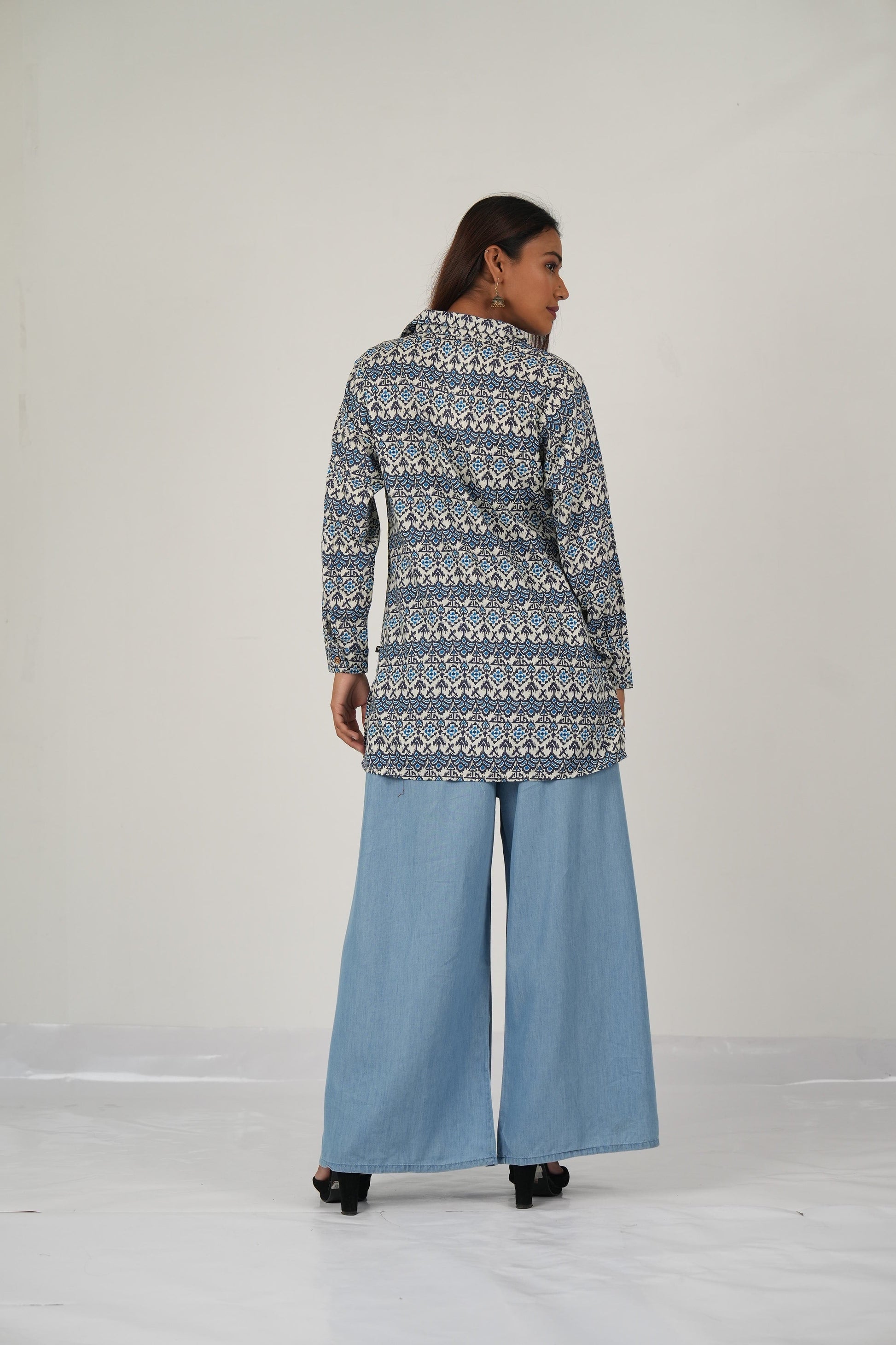 Vedic BLUE TRIBAL short top outfit.