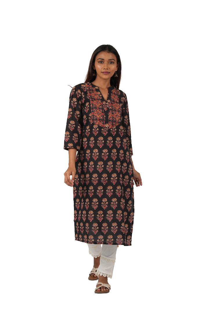 Vedic top wear handwork kurta(Black).