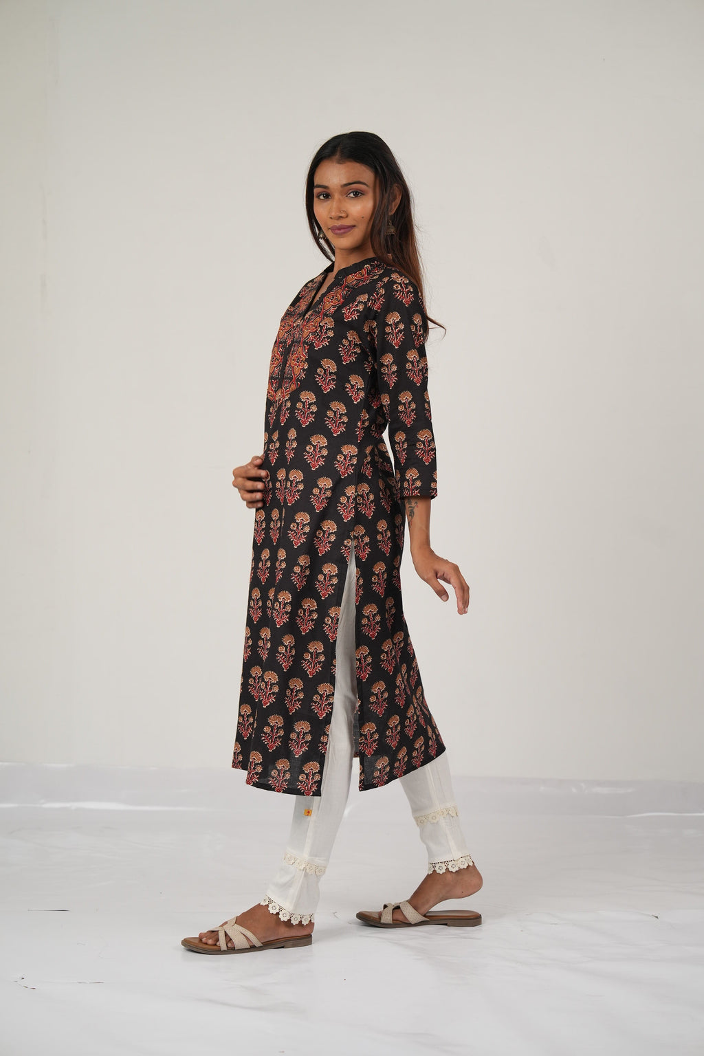 Vedic top wear handwork kurta(Black).