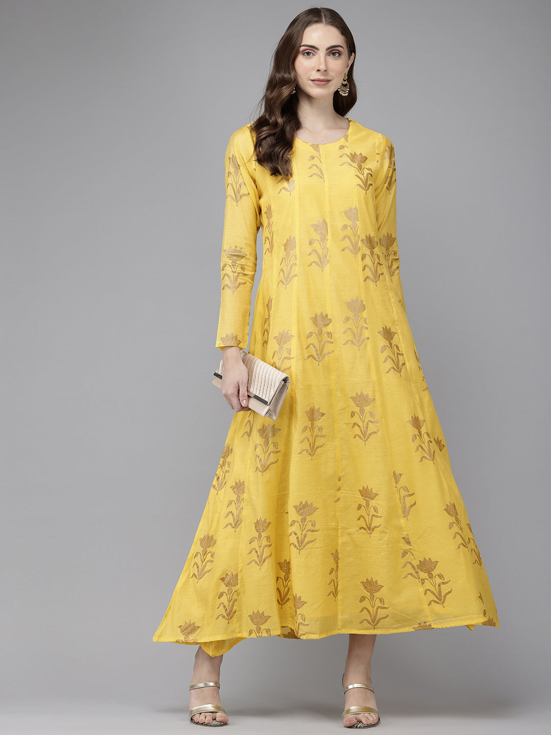 Vedic Women Anarkali Dress With Emboidery At Neck