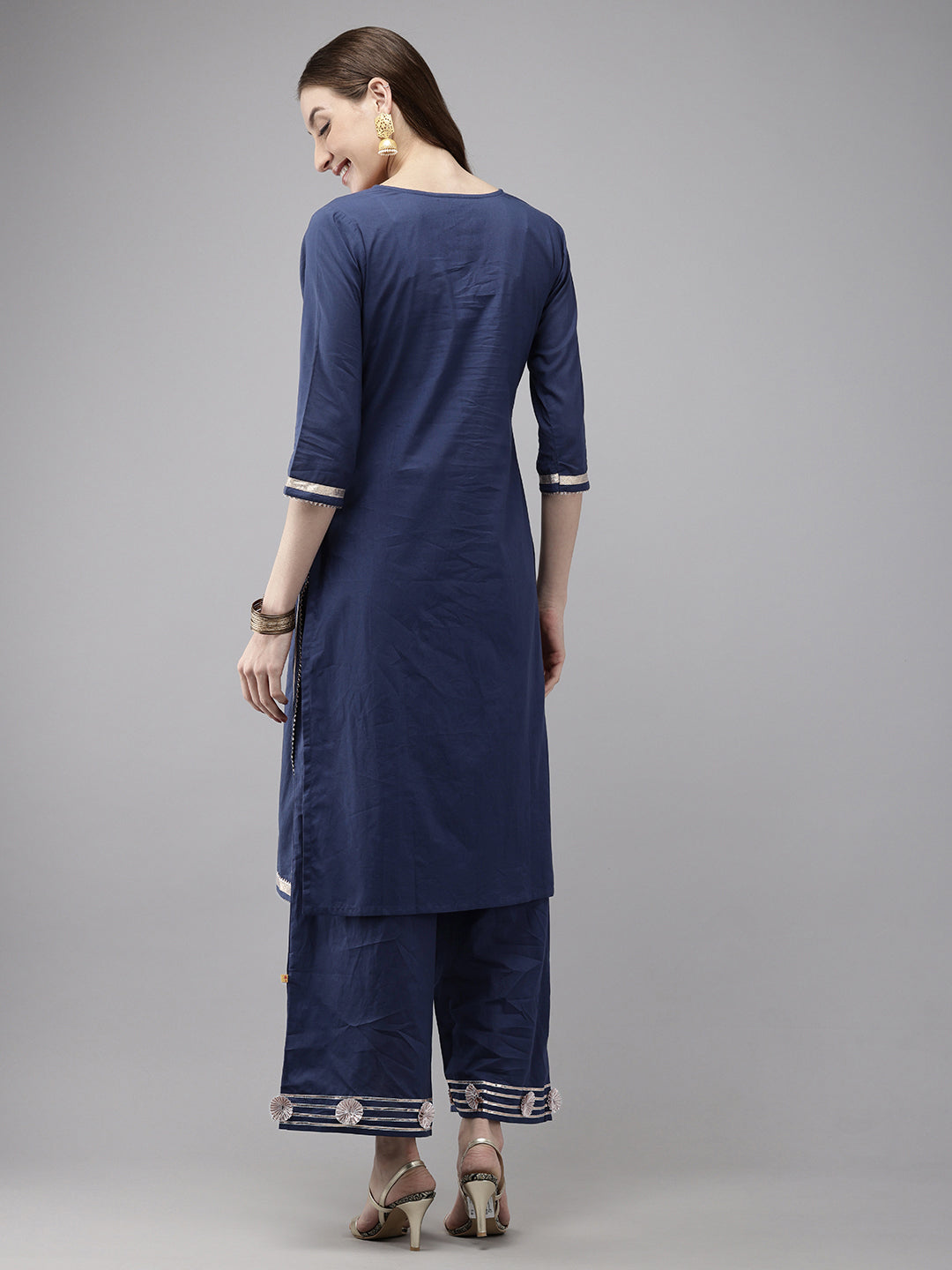 Vedic Women Embellished Laced Straight Kurta And Plazzo