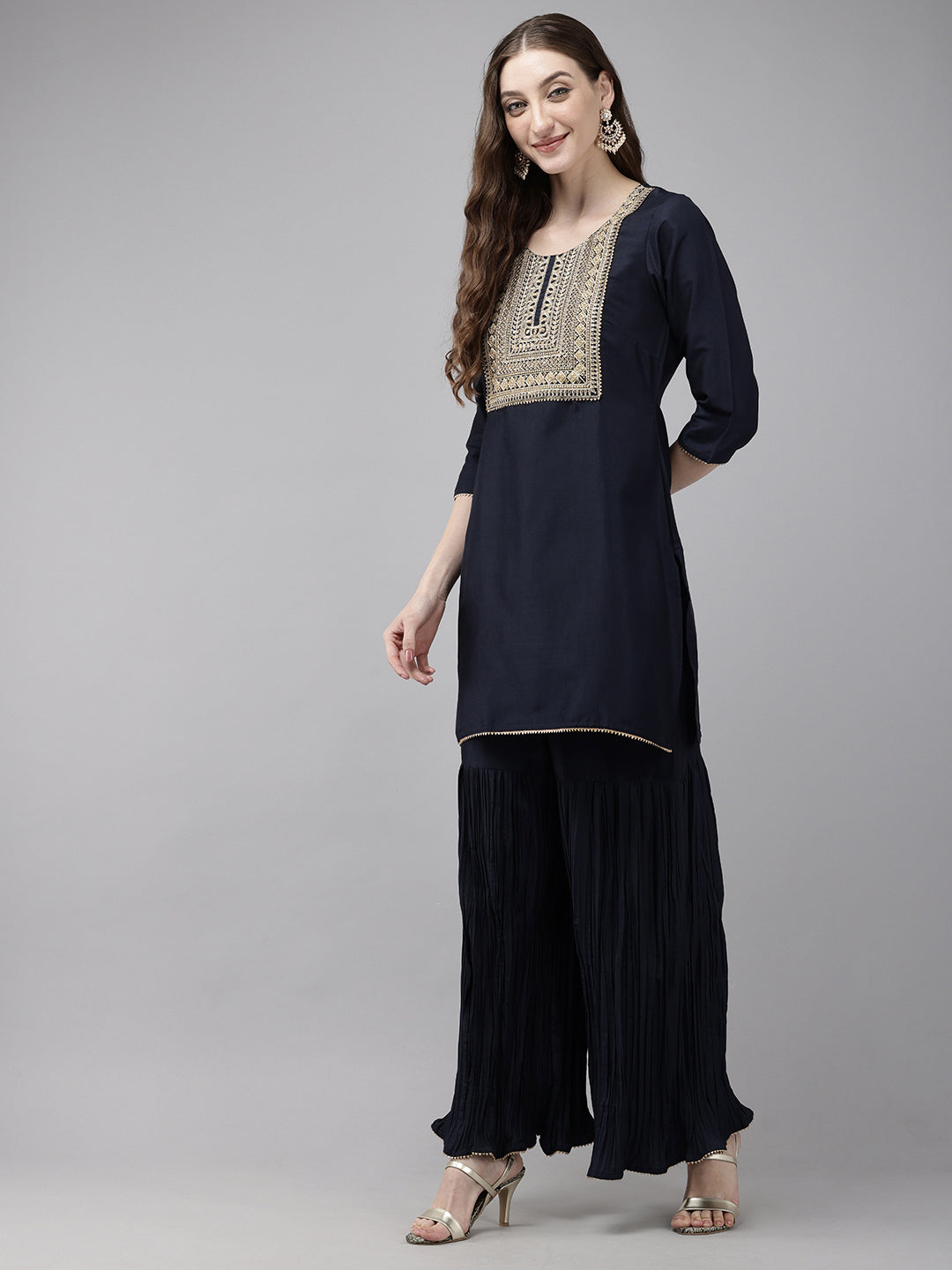 Vedic Women Embroidery Kurta Sharara Dupatta