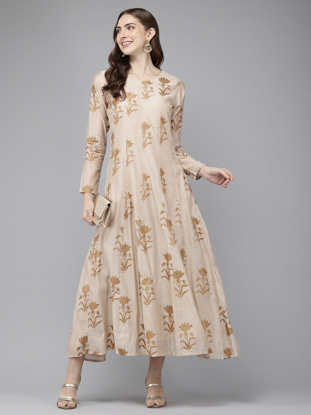 Vedic Women Anarkali Dress With Emboidery At Neck - Vedic Apparel Private Limited