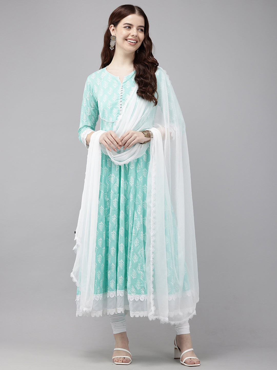 Vedic Sky blue Anarkali Kurta Pant Dupatta