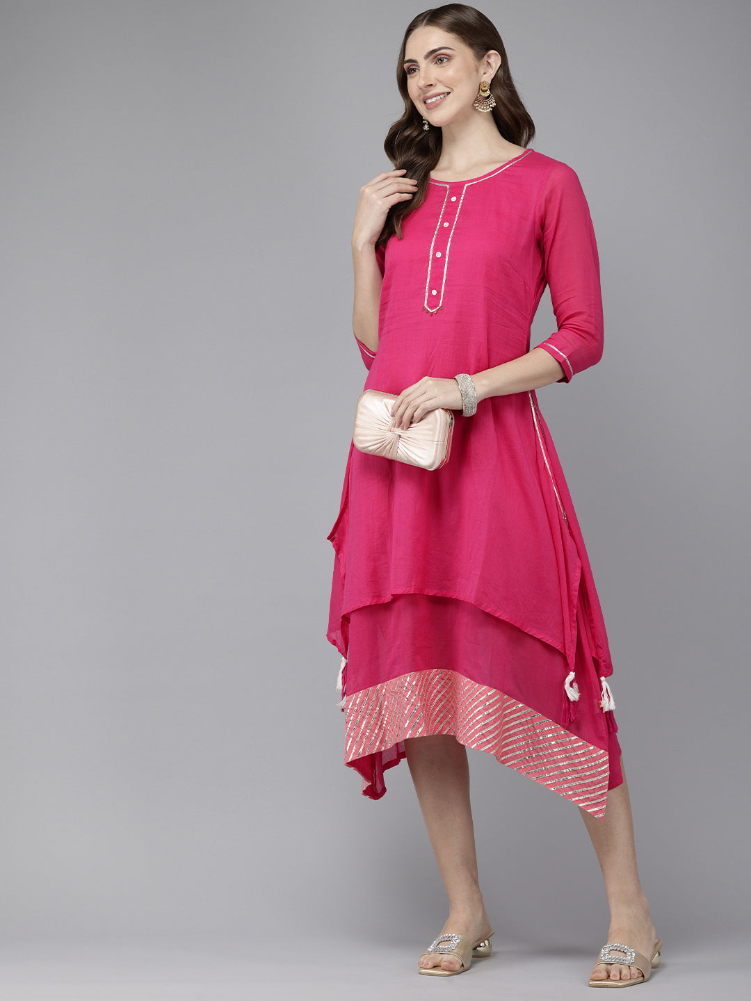 Vedic Women Solid Double Layre A Line Dress - Vedic Apparel Private Limited