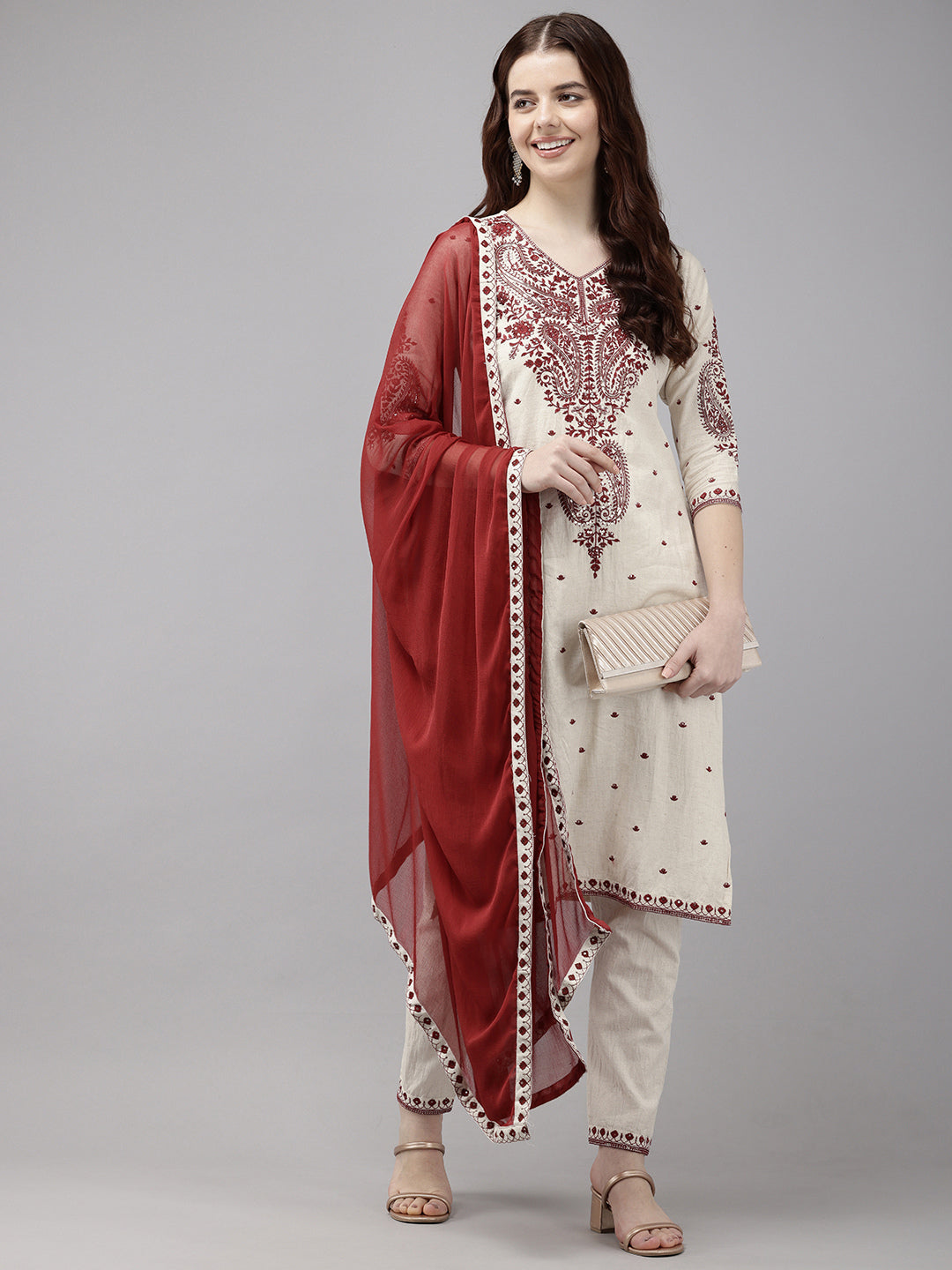 Vedic Women Embroidered A-Line Kurta Pant with dupatta - Vedic Apparel Private Limited