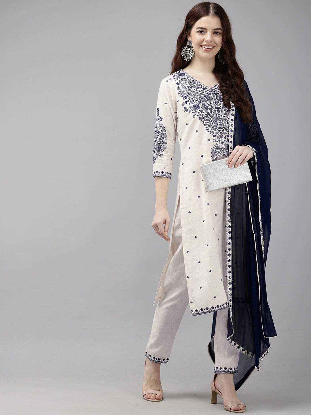 Vedic Women Embroidered A-Line Kurta Pant with dupatta