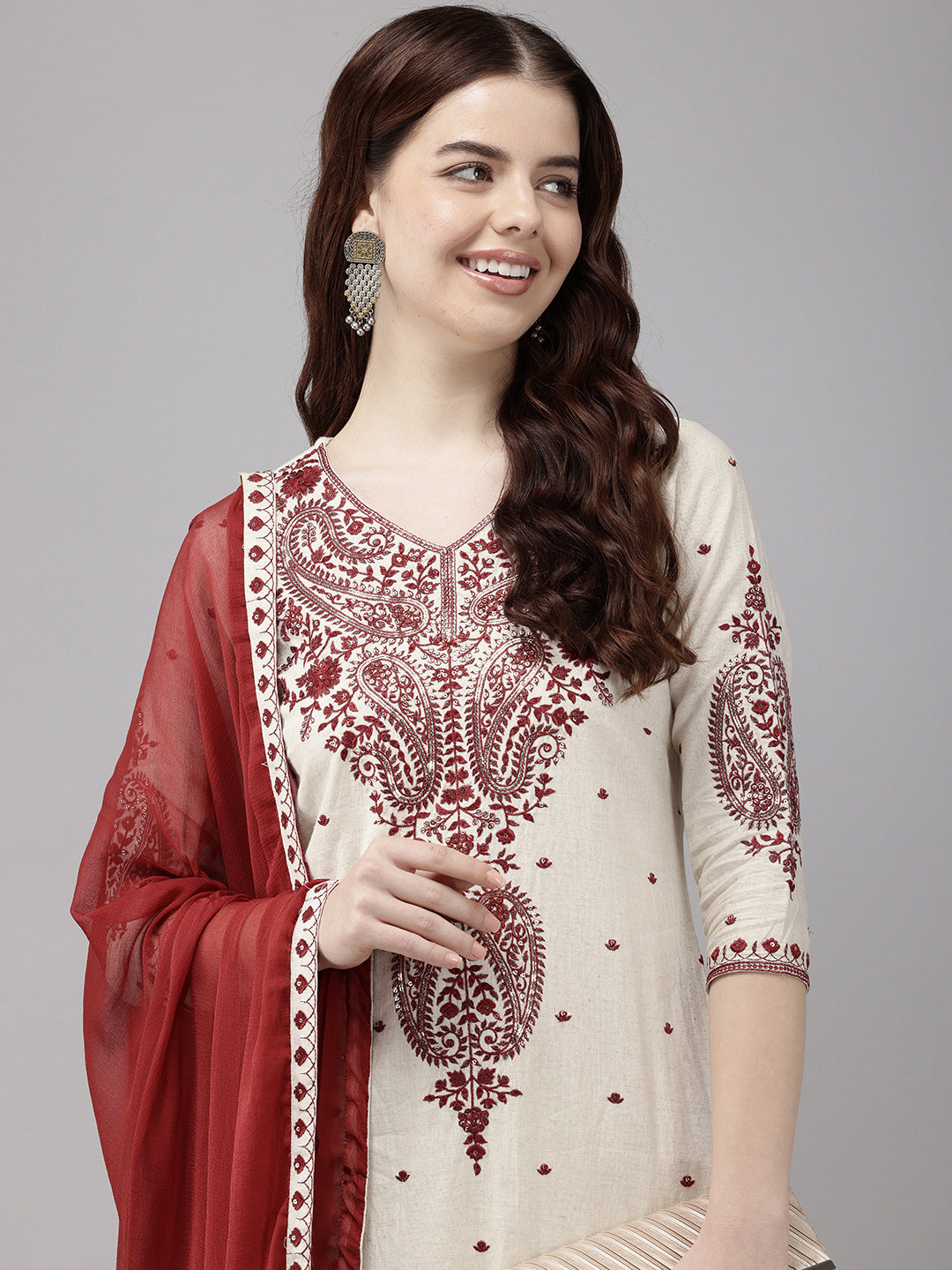 Vedic Women Embroidered A-Line Kurta Pant with dupatta