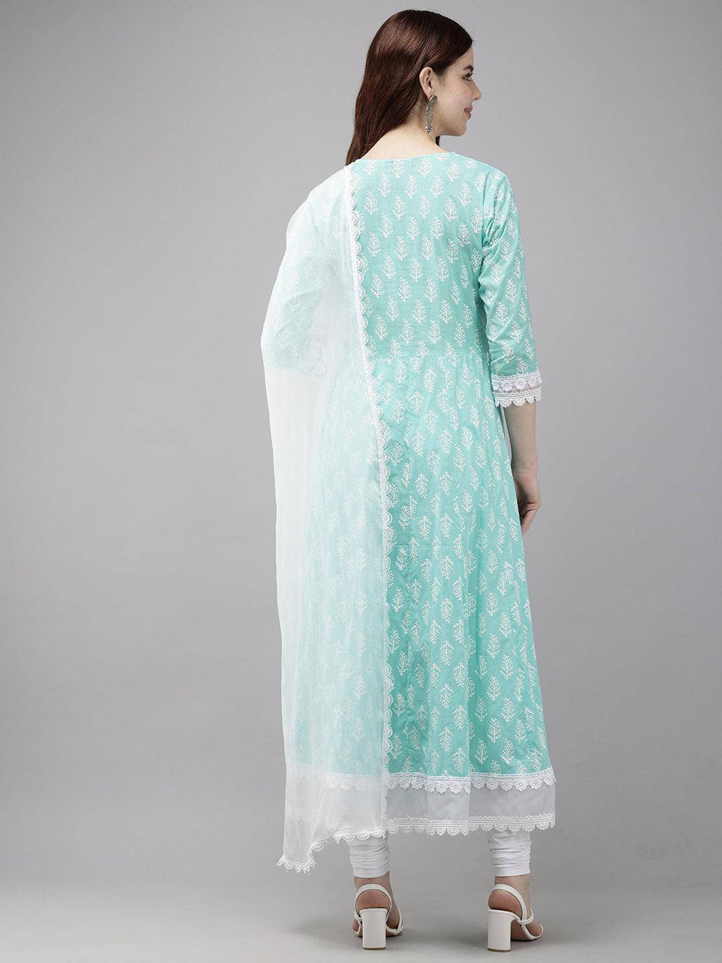 Vedic Sky blue Anarkali Kurta Pant Dupatta - Vedic Apparel Private Limited