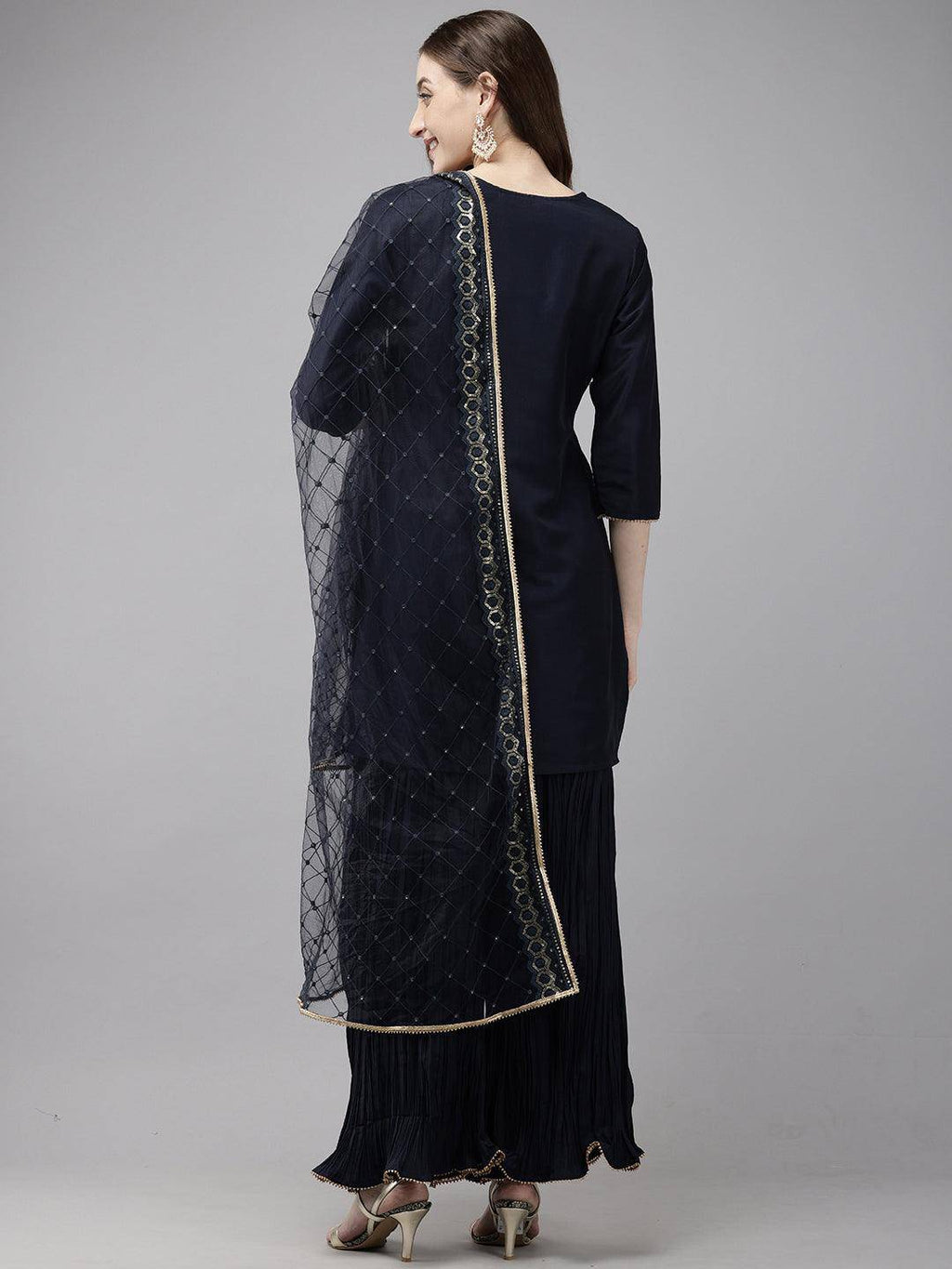 Vedic Women Embroidery Kurta Sharara Dupatta - Vedic Apparel Private Limited