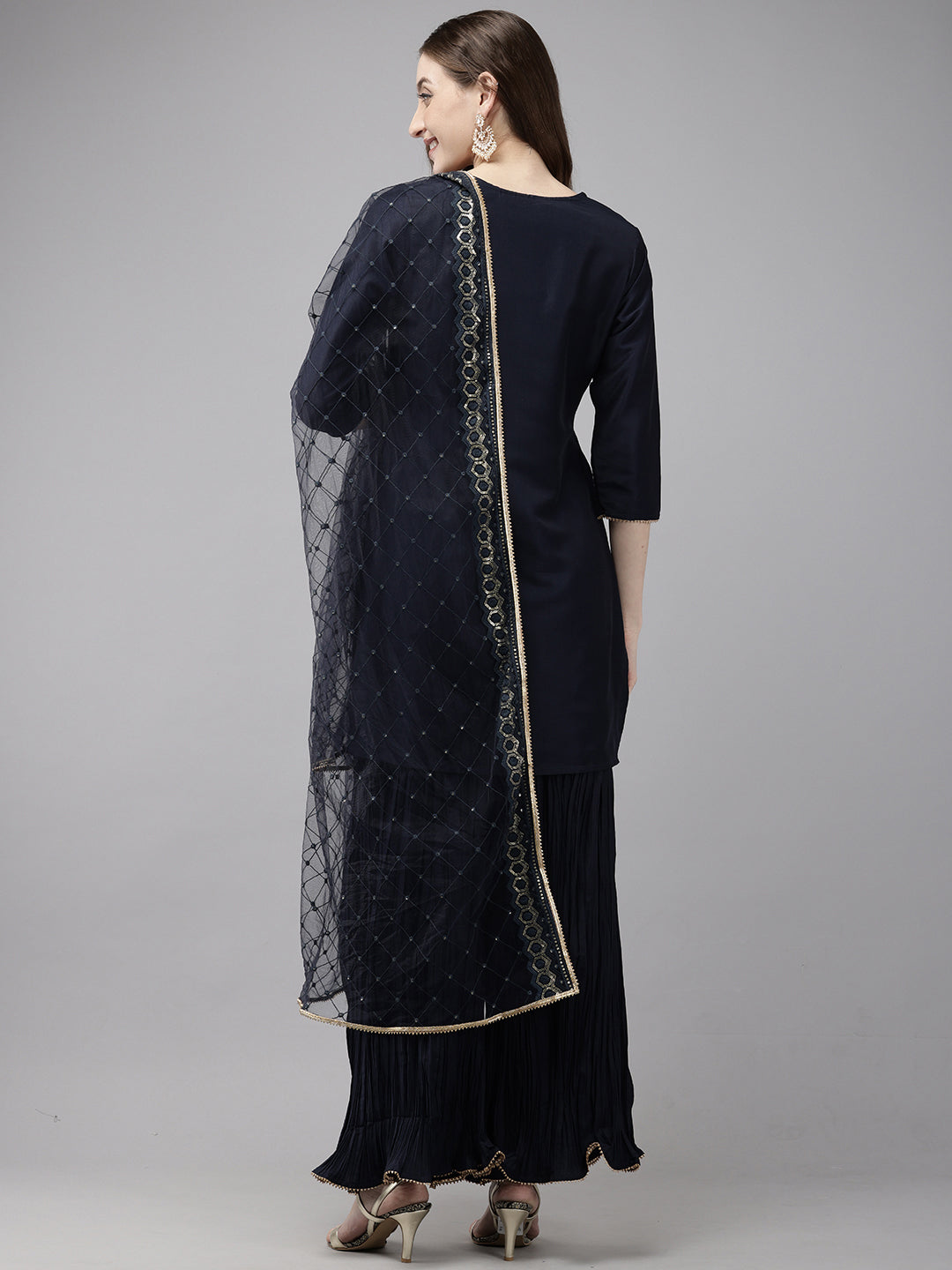 Vedic Women Embroidery Kurta Sharara Dupatta