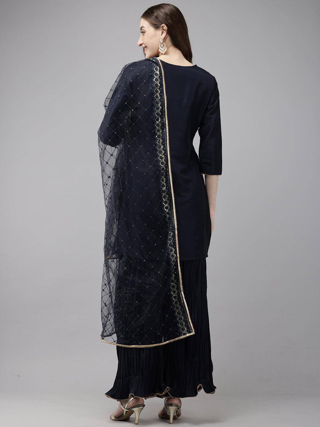 Vedic Women Embroidery Kurta Sharara Dupatta - Vedic Apparel Private Limited