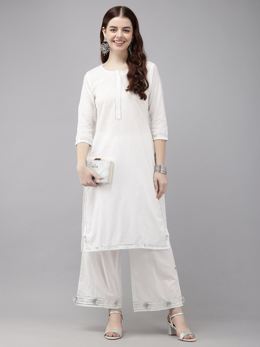 Vedic Women Embellished Laced Straight Kurta And Plazzo