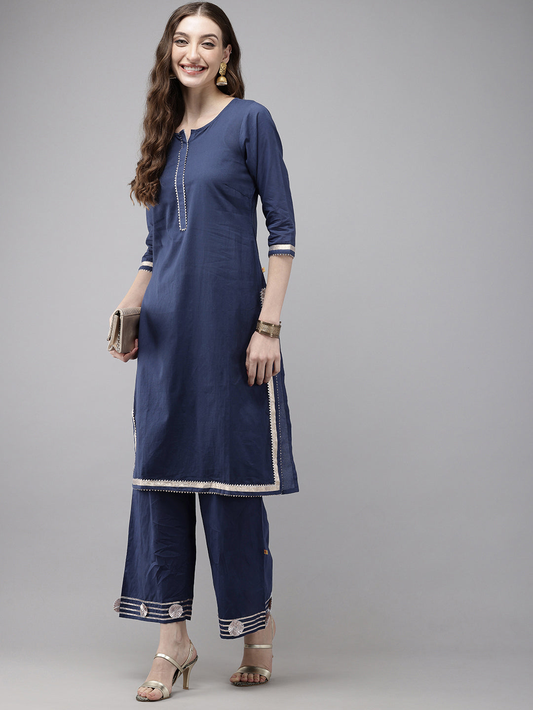 Vedic Women Embellished Laced Straight Kurta And Plazzo