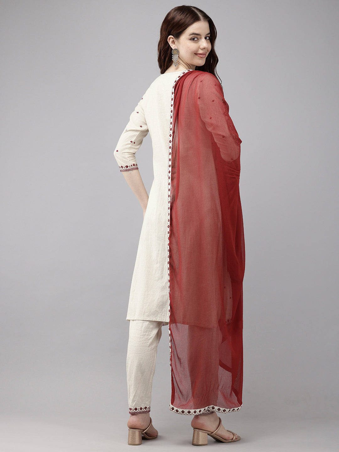 Vedic Women Embroidered A-Line Kurta Pant with dupatta