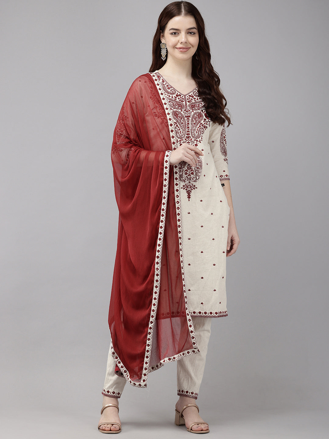 Vedic Women Embroidered A-Line Kurta Pant with dupatta