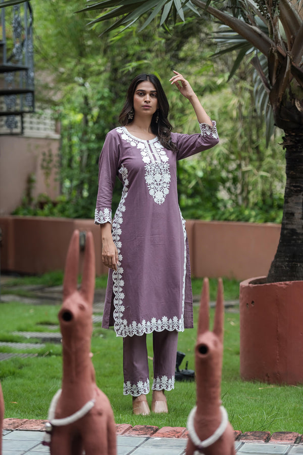 Elegant  embroidered straight kurta set