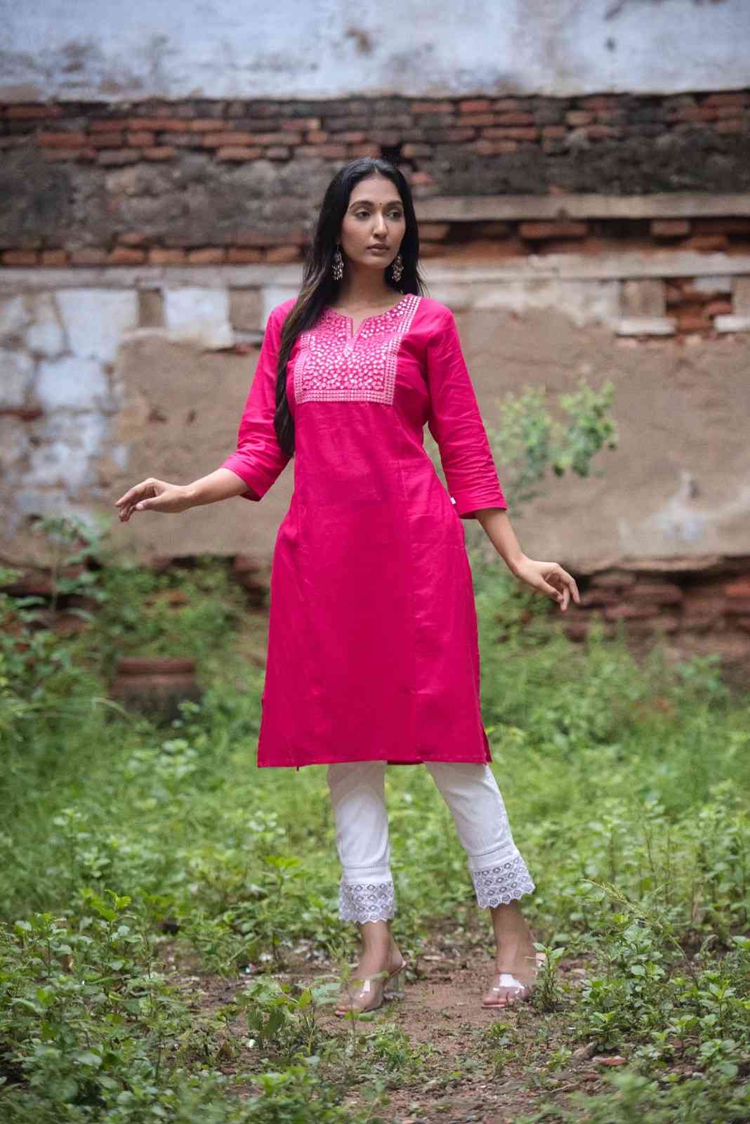 Elegant straight kurta(Pink)