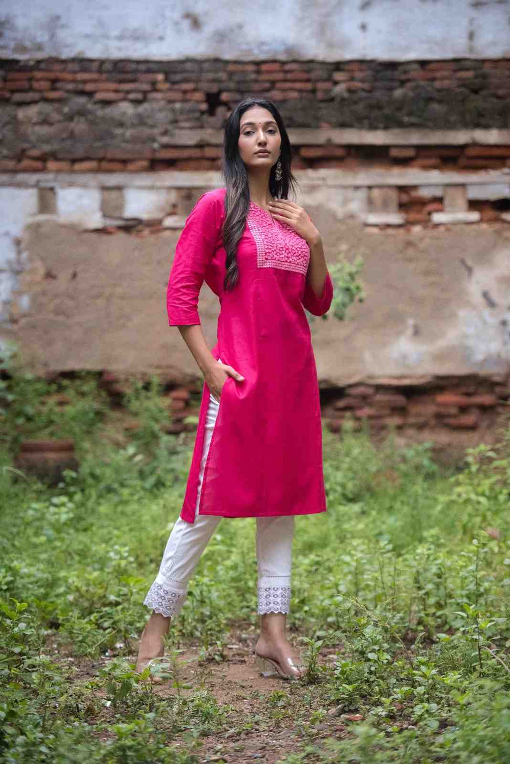 Elegant straight kurta(Pink)
