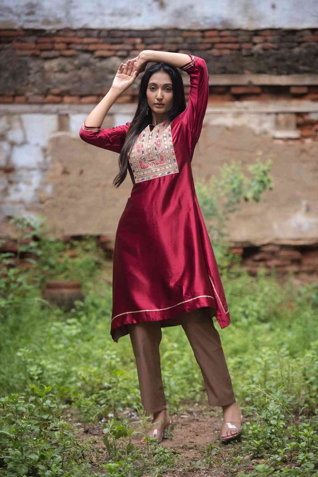 Elegant Crop Top Palazzo Co-ord Set (Maroon)