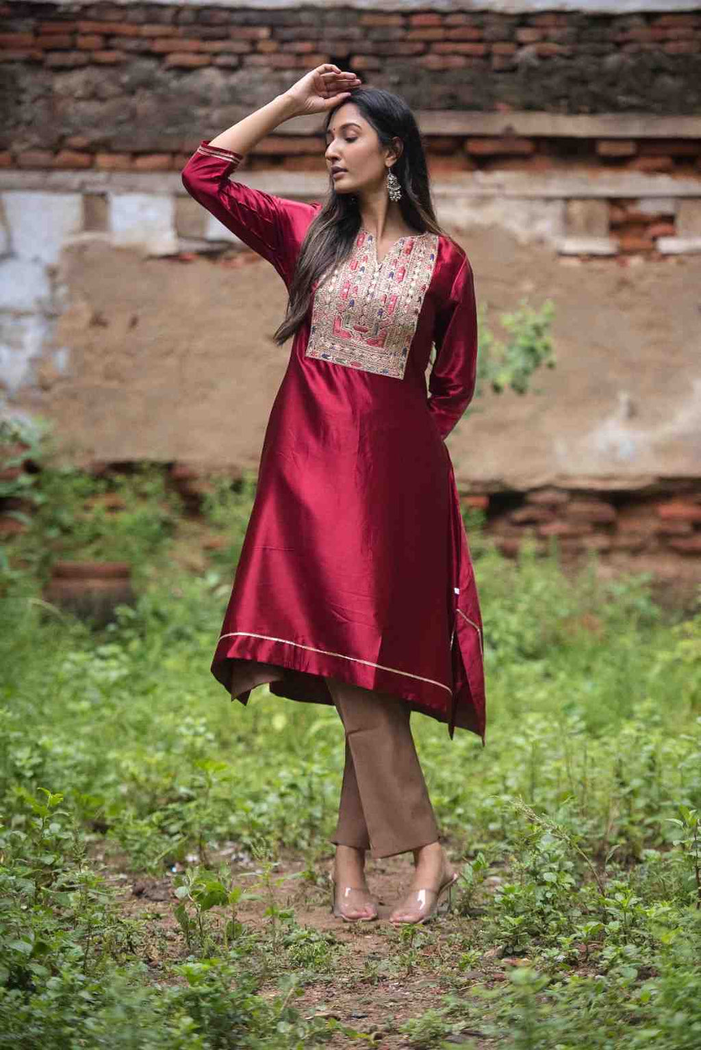 Elegant Crop Top Palazzo Co-ord Set (Maroon)