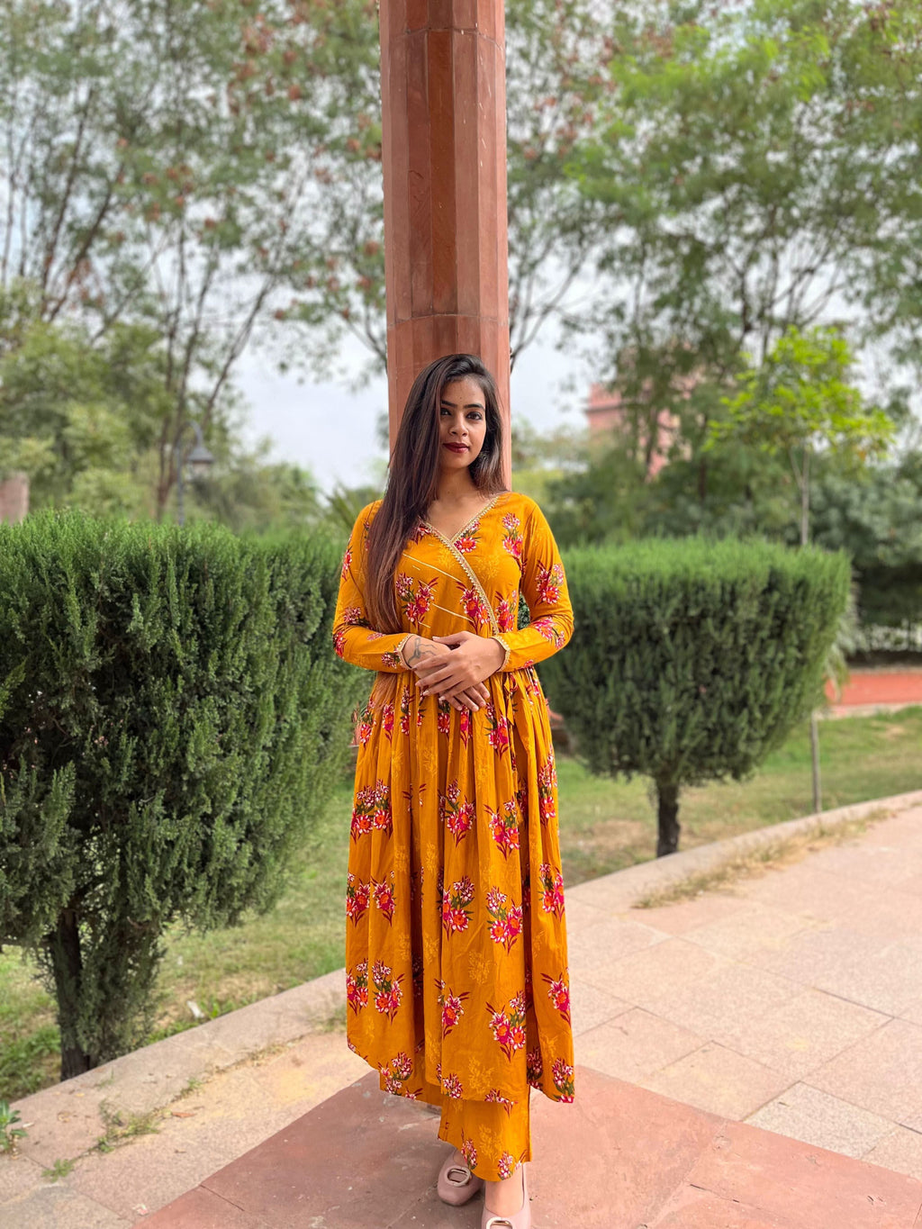 Vedic Ethnic Motifs Mustard Straight kurta pant - Vedic Apparel Private Limited