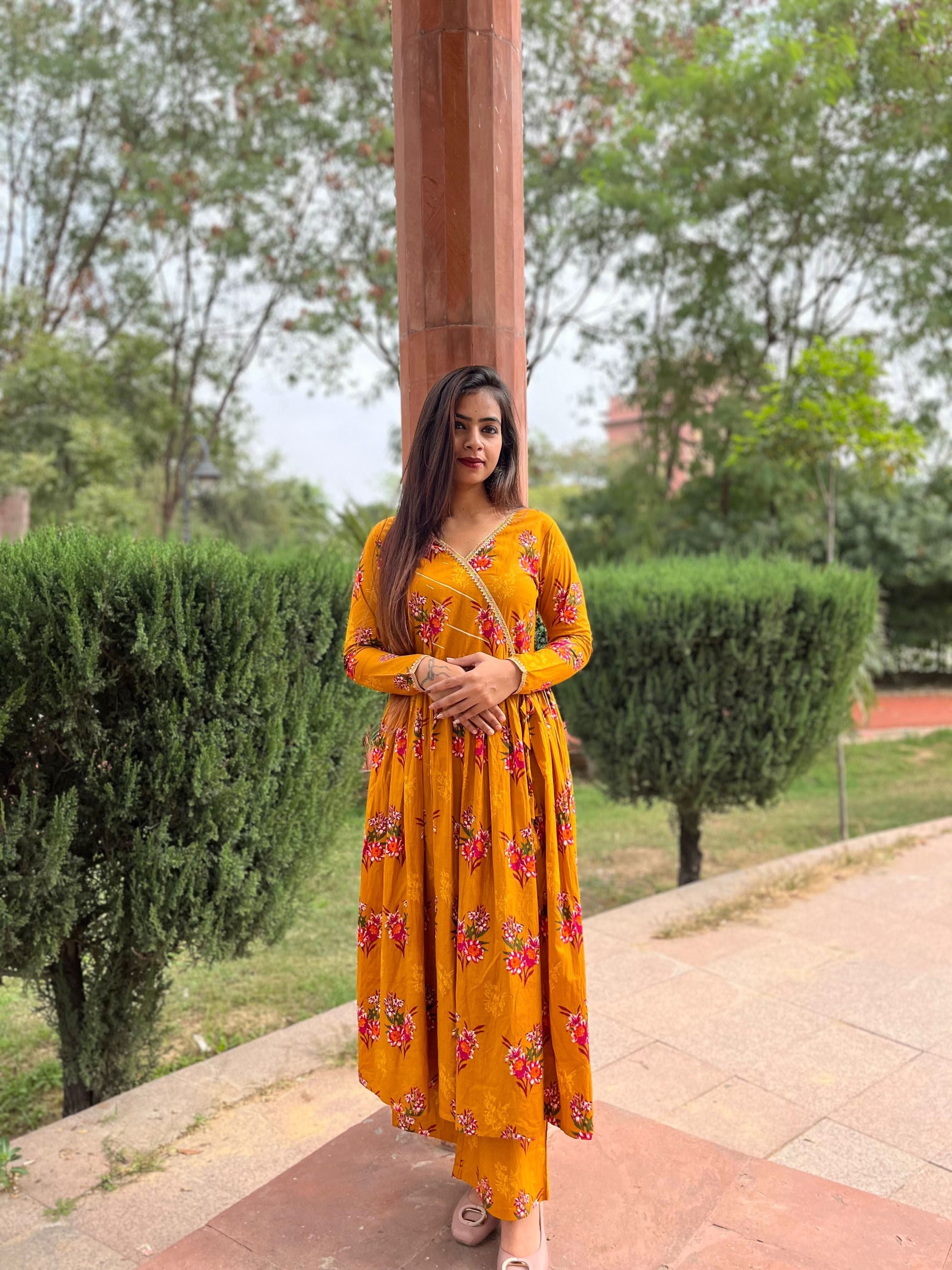 Vedic Ethnic Motifs Mustard Straight kurta pant - Vedic Apparel Private Limited