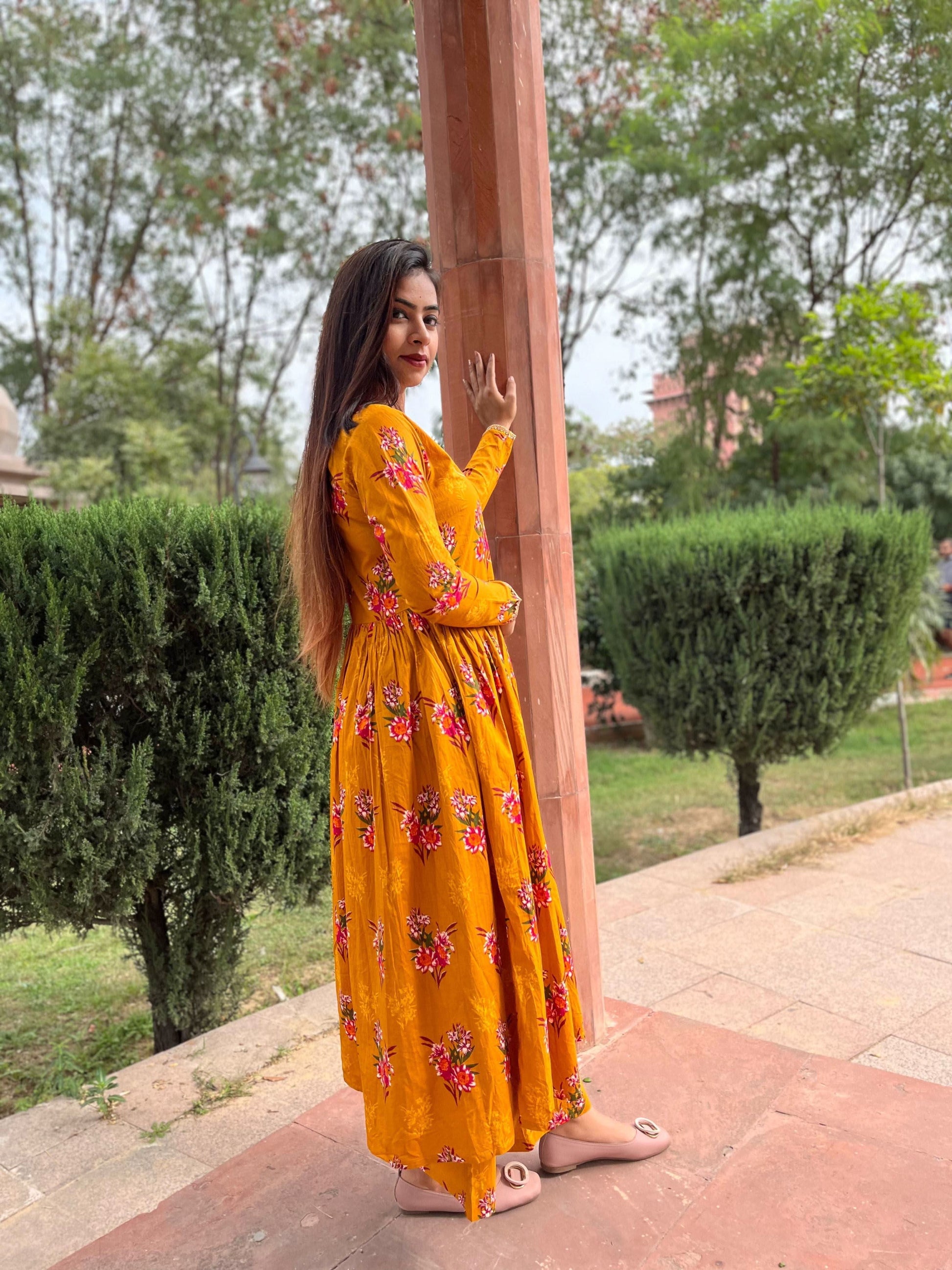 Vedic Ethnic Motifs Mustard Straight kurta pant - Vedic Apparel Private Limited