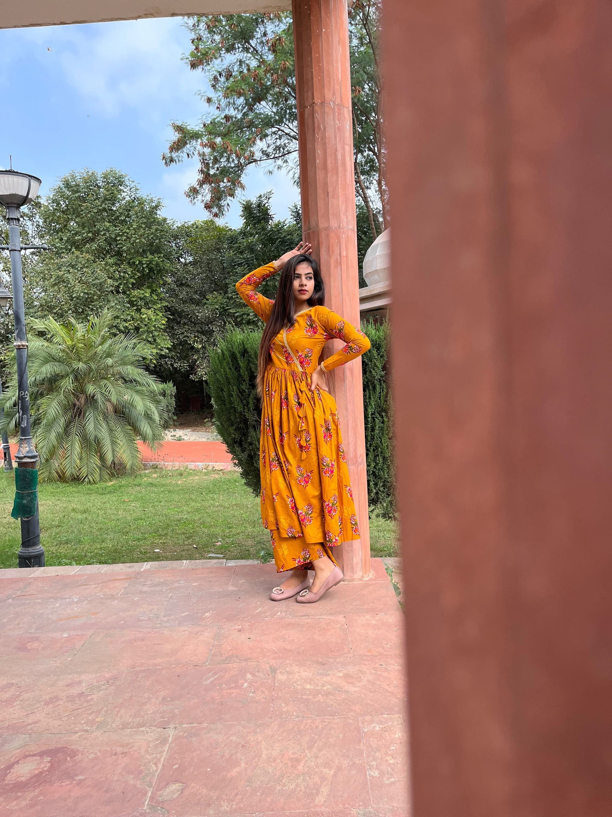 Vedic Ethnic Motifs Mustard Straight kurta pant - Vedic Apparel Private Limited