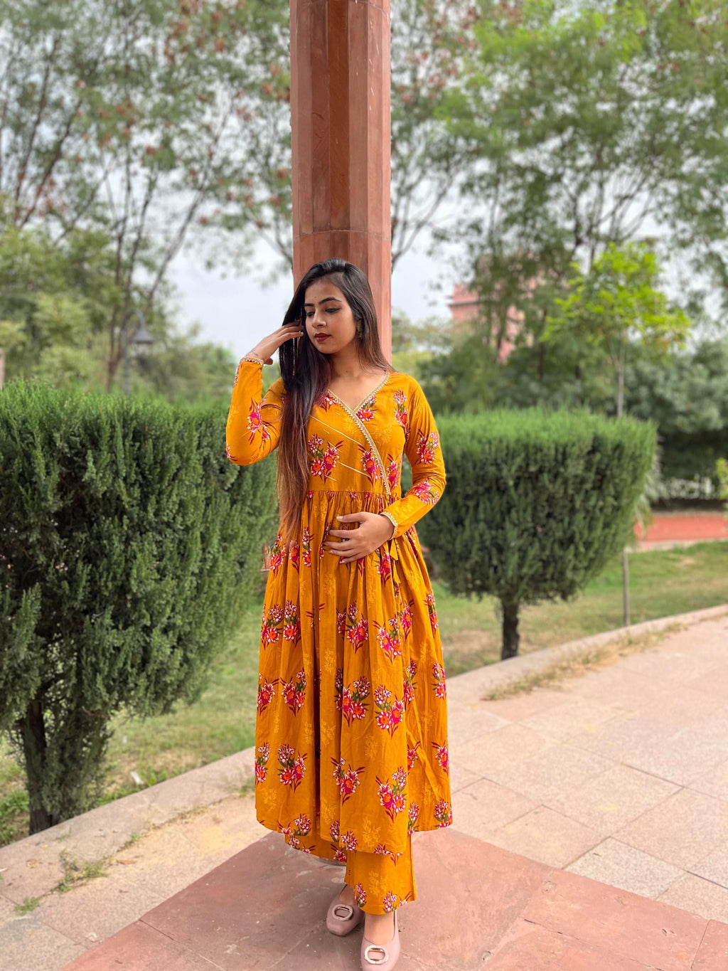 Vedic Ethnic Motifs Mustard Straight kurta pant - Vedic Apparel Private Limited