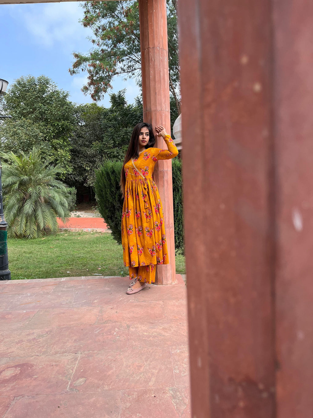 Vedic Ethnic Motifs Mustard Straight kurta pant - Vedic Apparel Private Limited