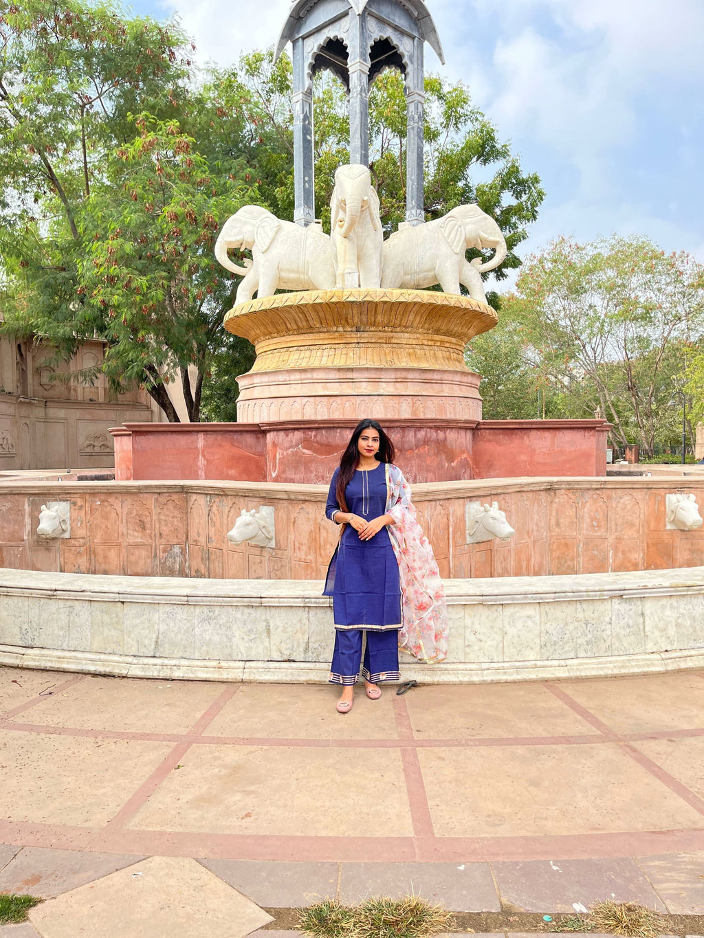 Vedic Ethnic Motifs Blue Straight kurta plazzo with Dupatta - Vedic Apparel Private Limited