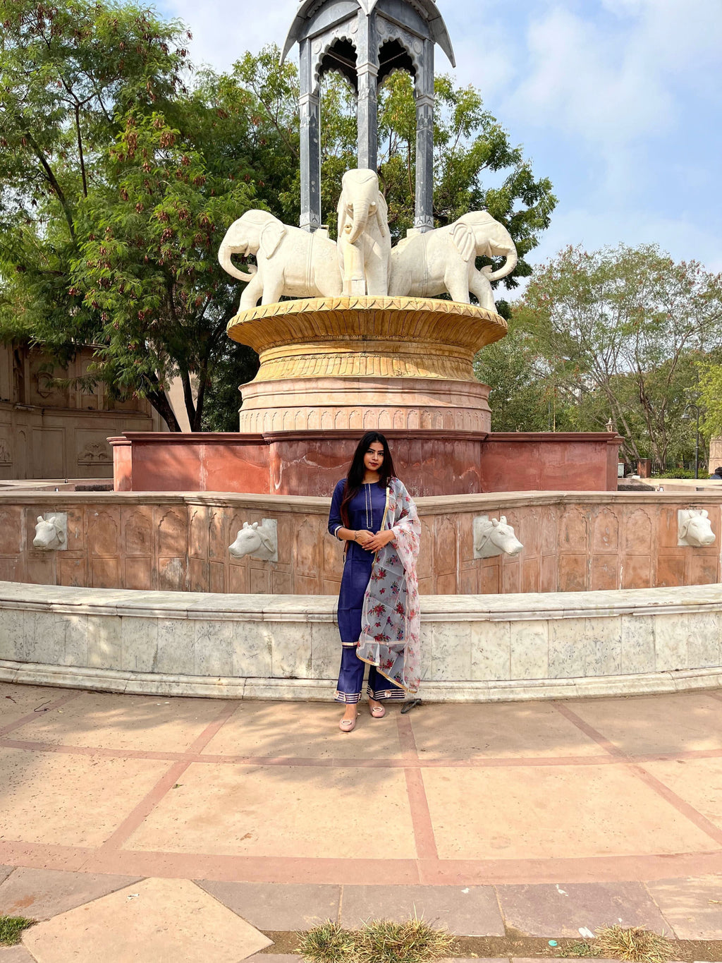 Vedic Ethnic Motifs Blue Straight kurta plazzo with Dupatta - Vedic Apparel Private Limited