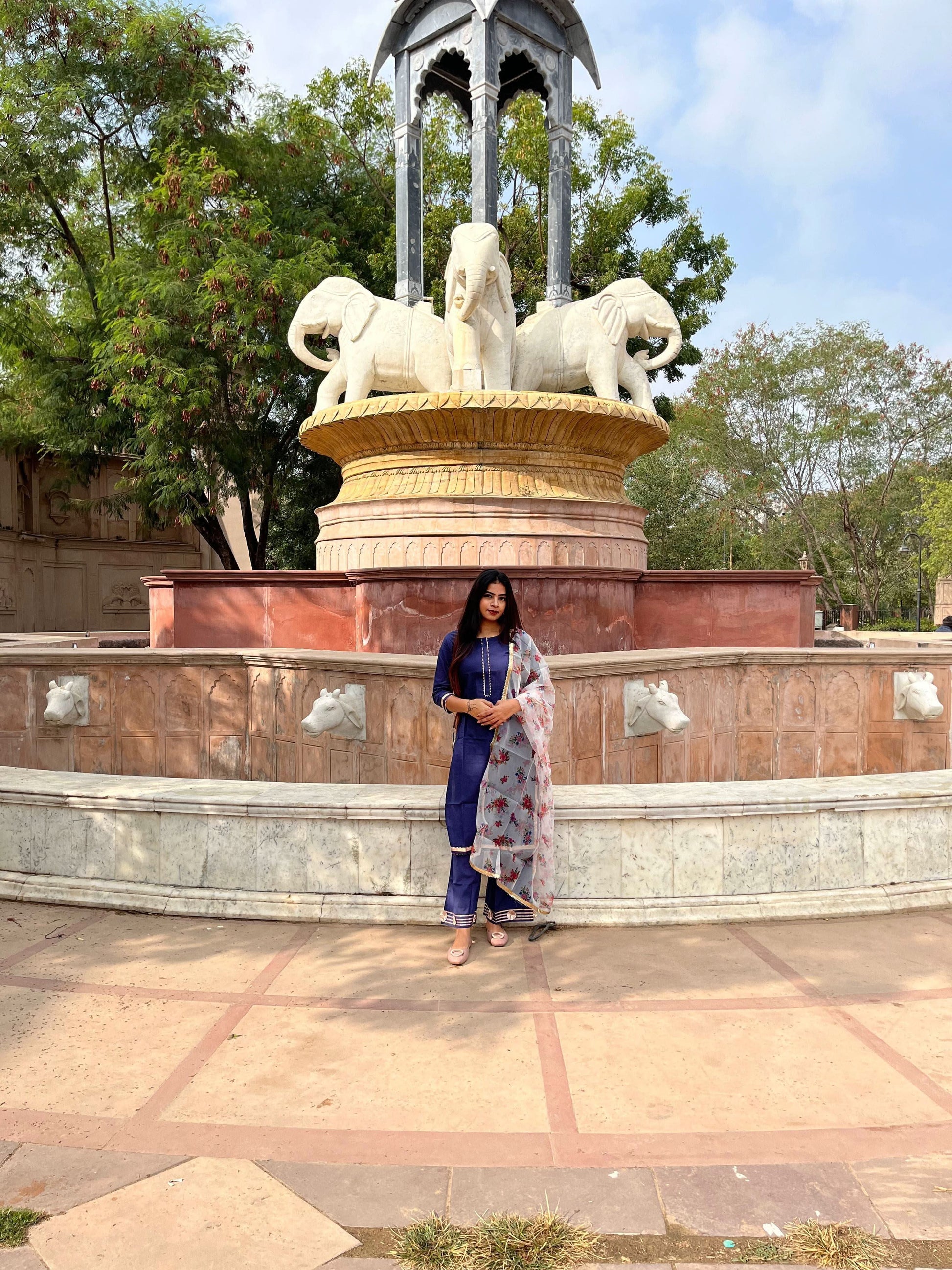 Vedic Ethnic Motifs Blue Straight kurta plazzo with Dupatta - Vedic Apparel Private Limited