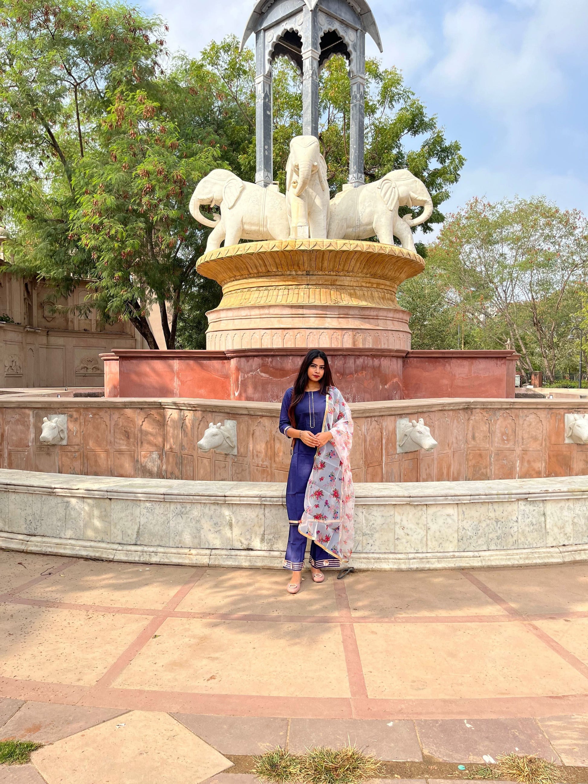 Vedic Ethnic Motifs Blue Straight kurta plazzo with Dupatta - Vedic Apparel Private Limited