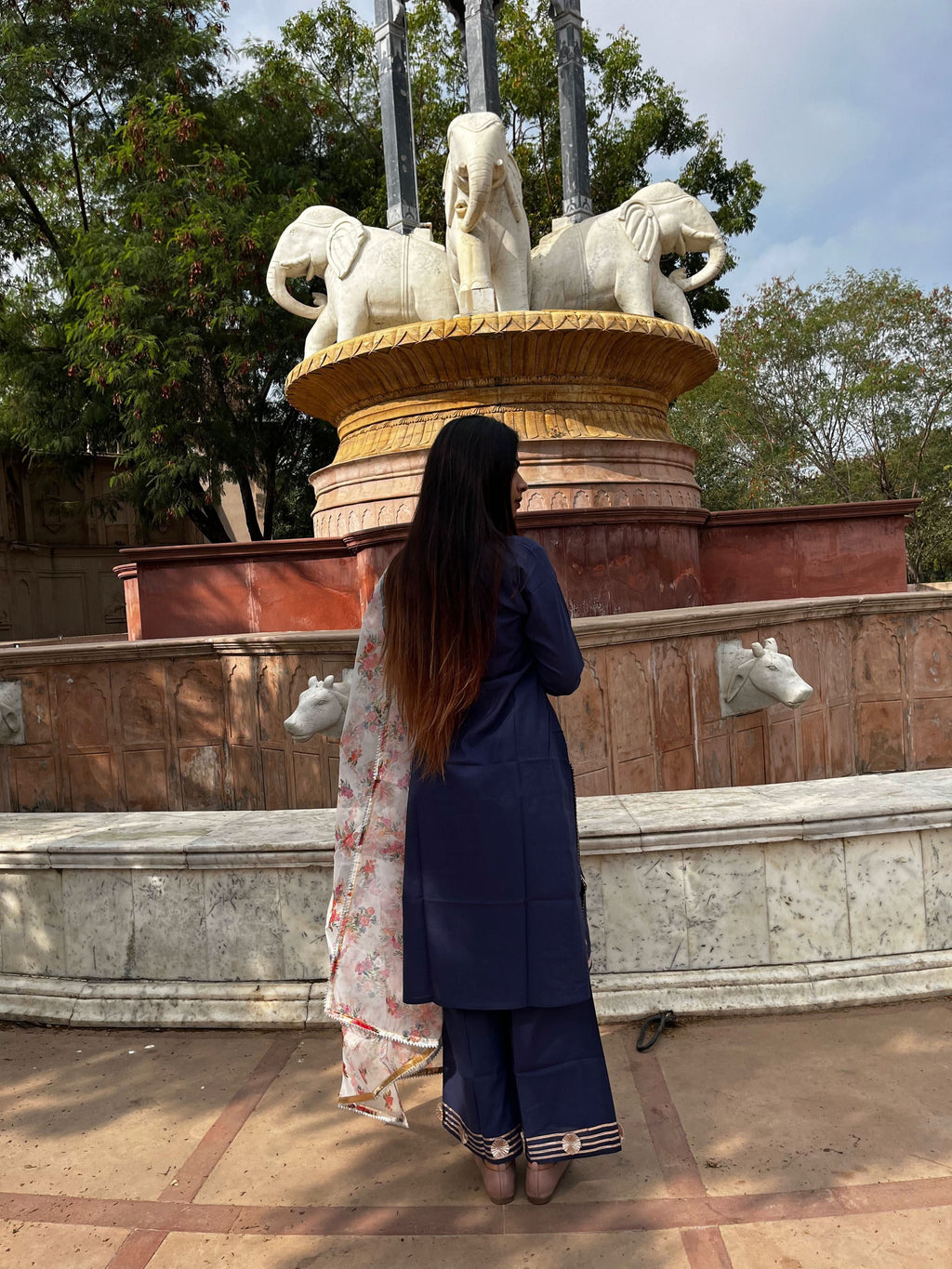 Vedic Ethnic Motifs Blue Straight kurta plazzo with Dupatta - Vedic Apparel Private Limited