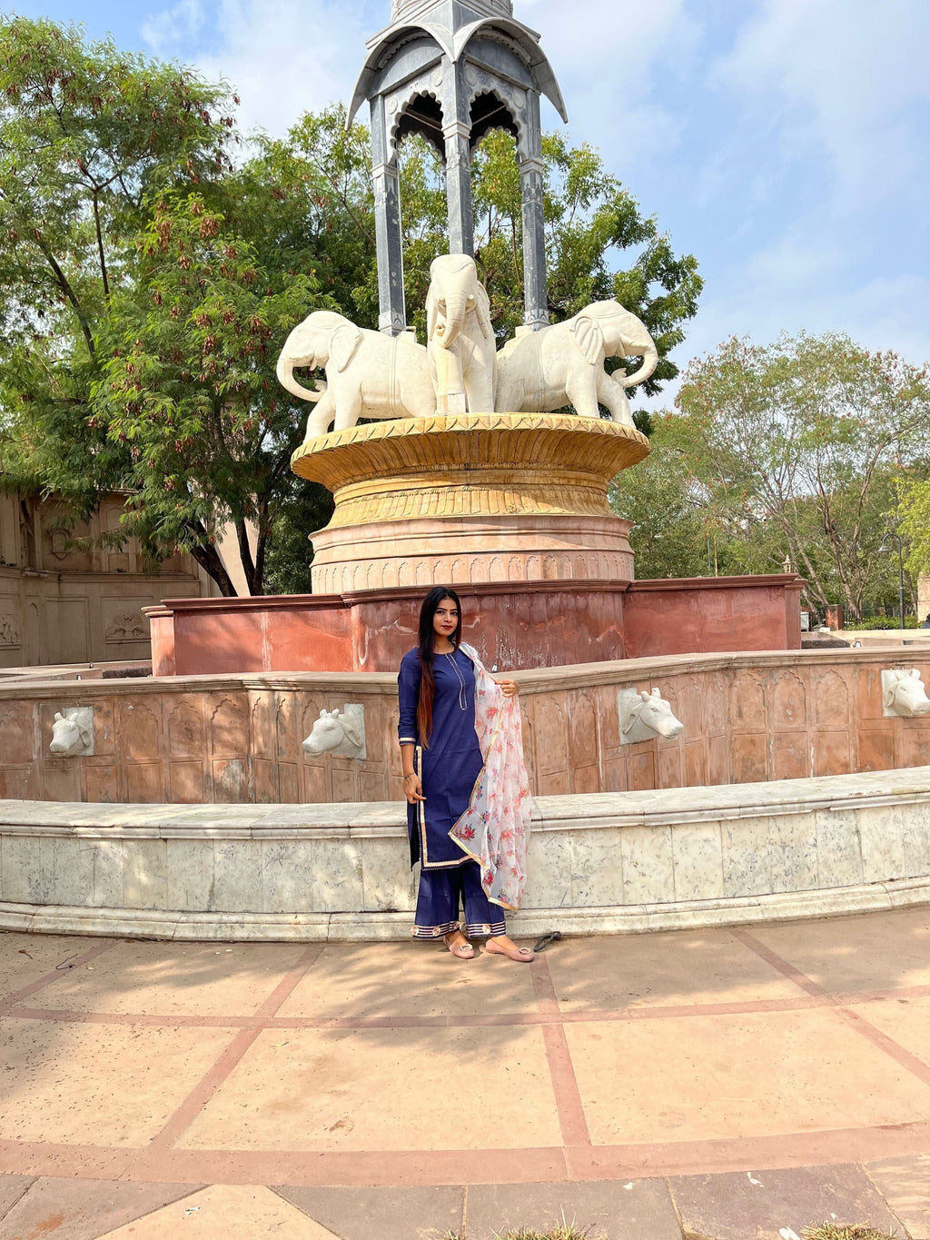 Vedic Ethnic Motifs Blue Straight kurta plazzo with Dupatta - Vedic Apparel Private Limited