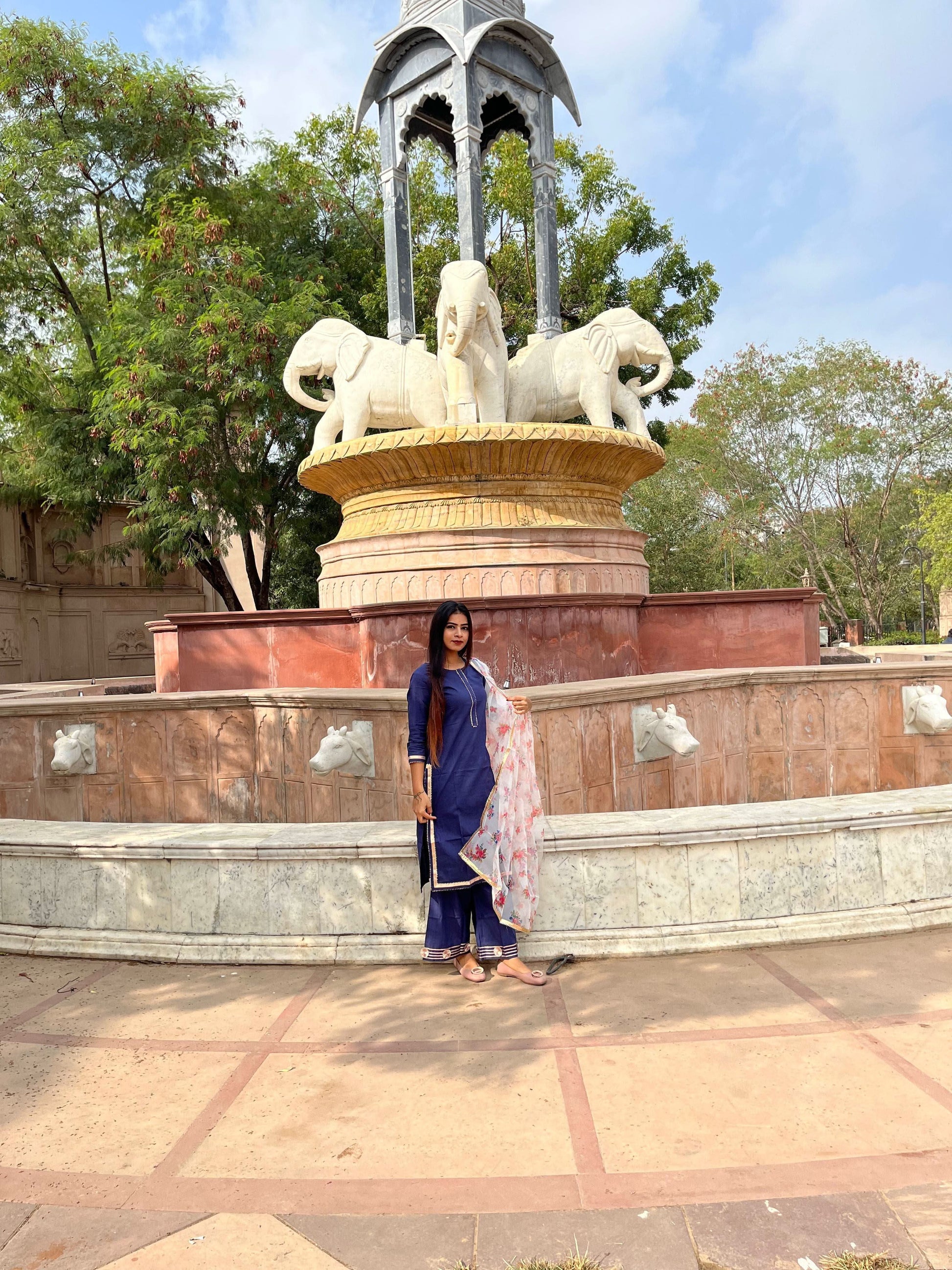 Vedic Ethnic Motifs Blue Straight kurta plazzo with Dupatta - Vedic Apparel Private Limited