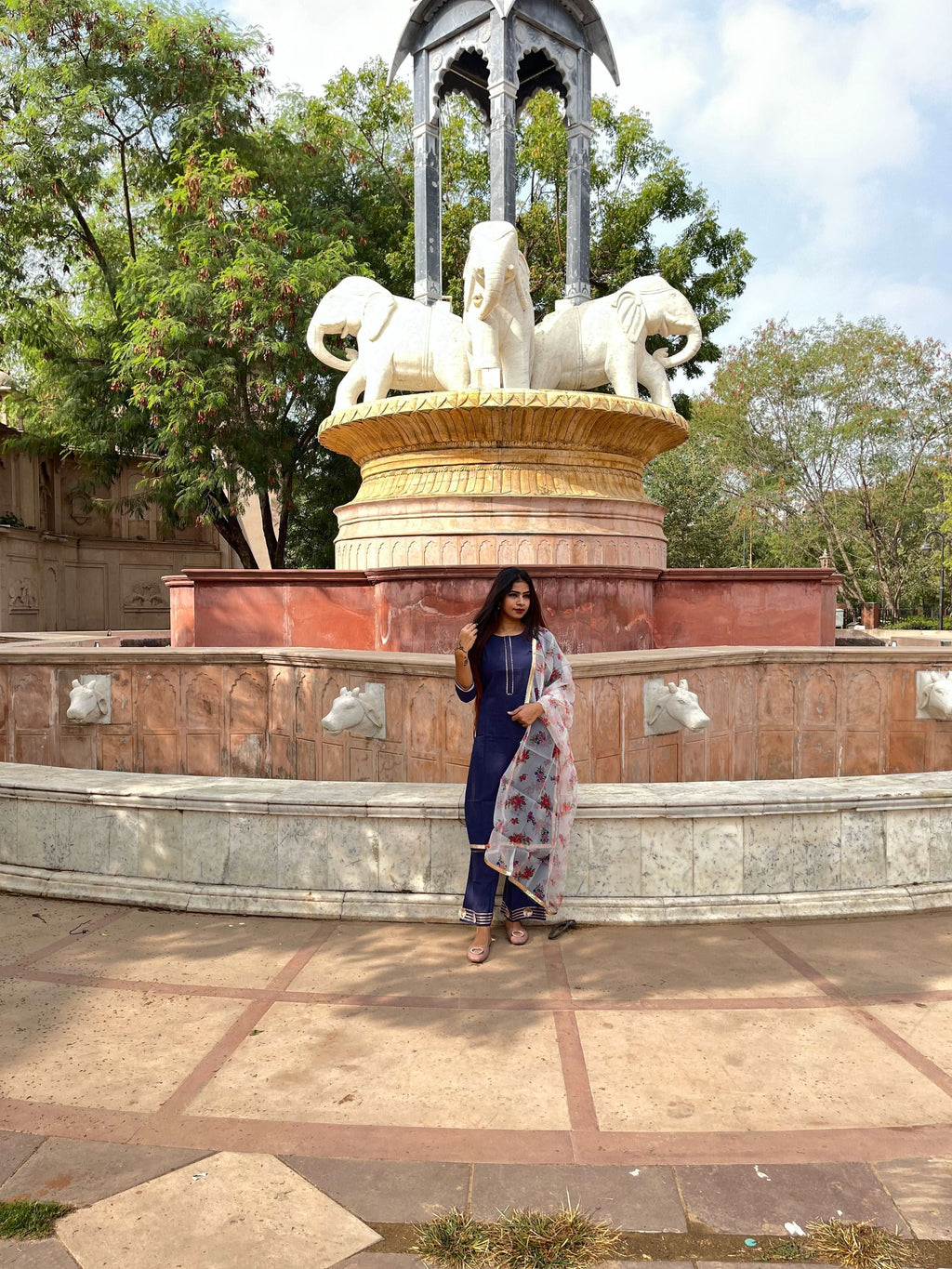 Vedic Ethnic Motifs Blue Straight kurta plazzo with Dupatta - Vedic Apparel Private Limited