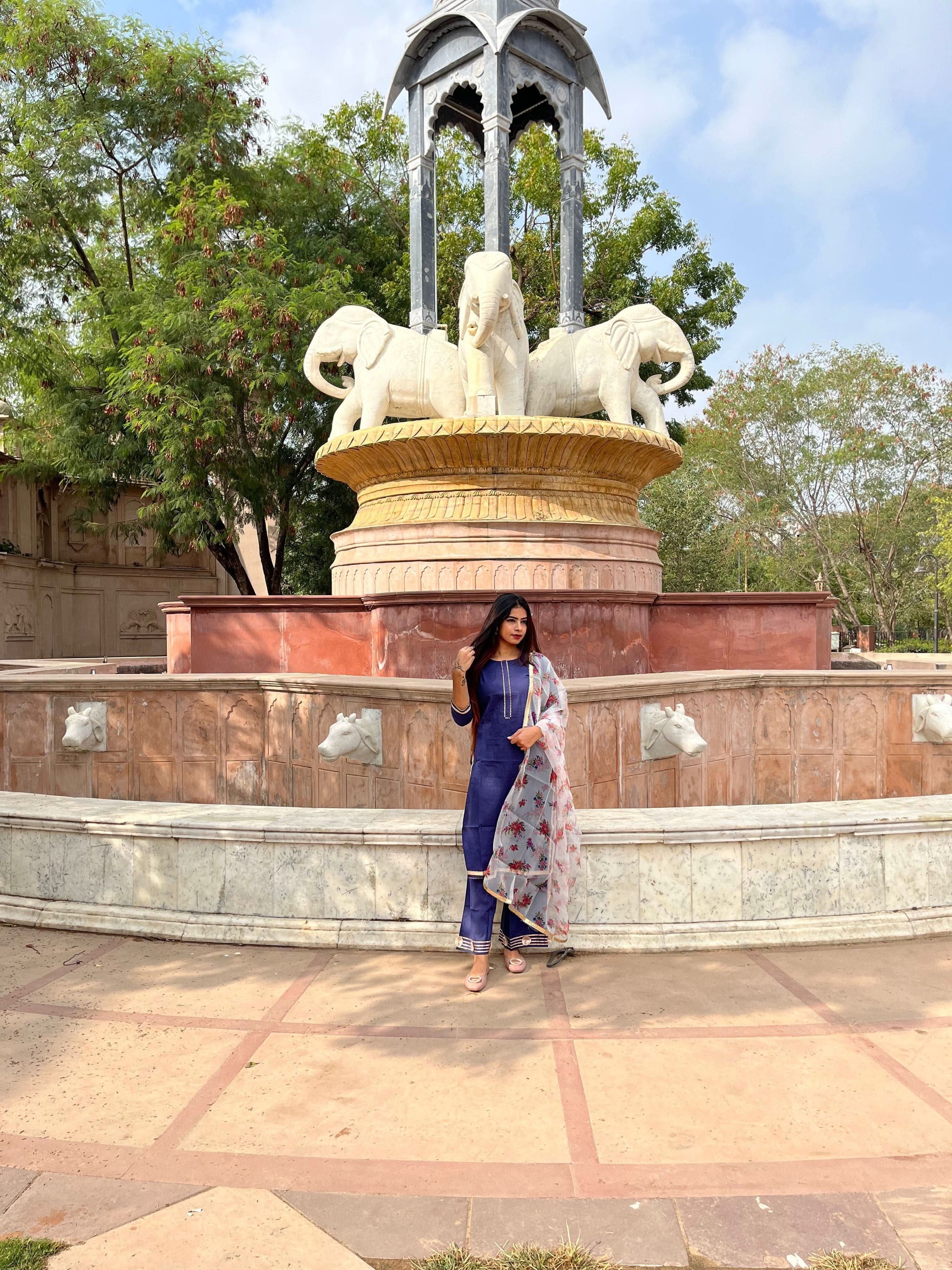 Vedic Ethnic Motifs Blue Straight kurta plazzo with Dupatta - Vedic Apparel Private Limited