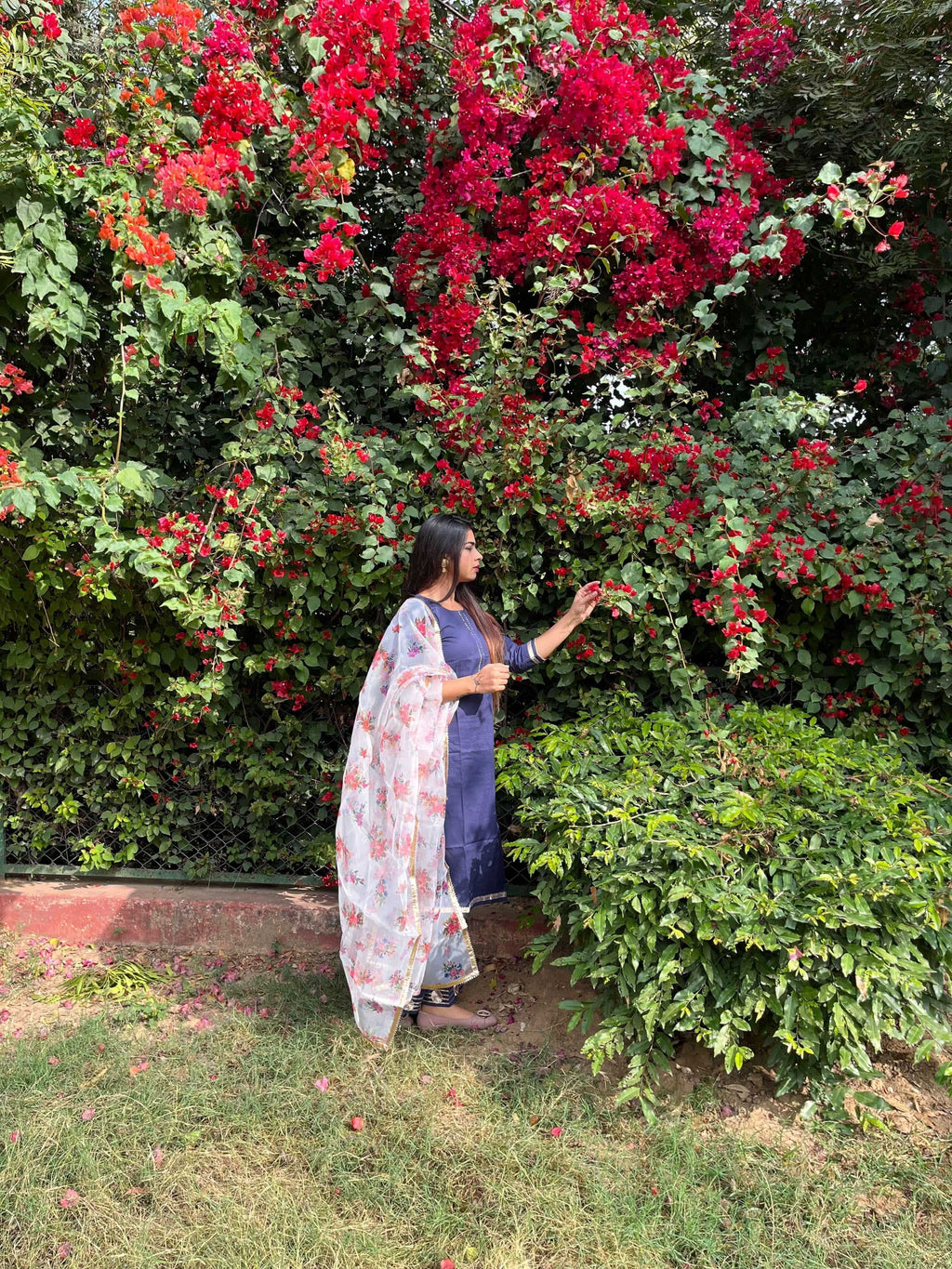 Vedic Ethnic Motifs Blue Straight kurta plazzo with Dupatta - Vedic Apparel Private Limited