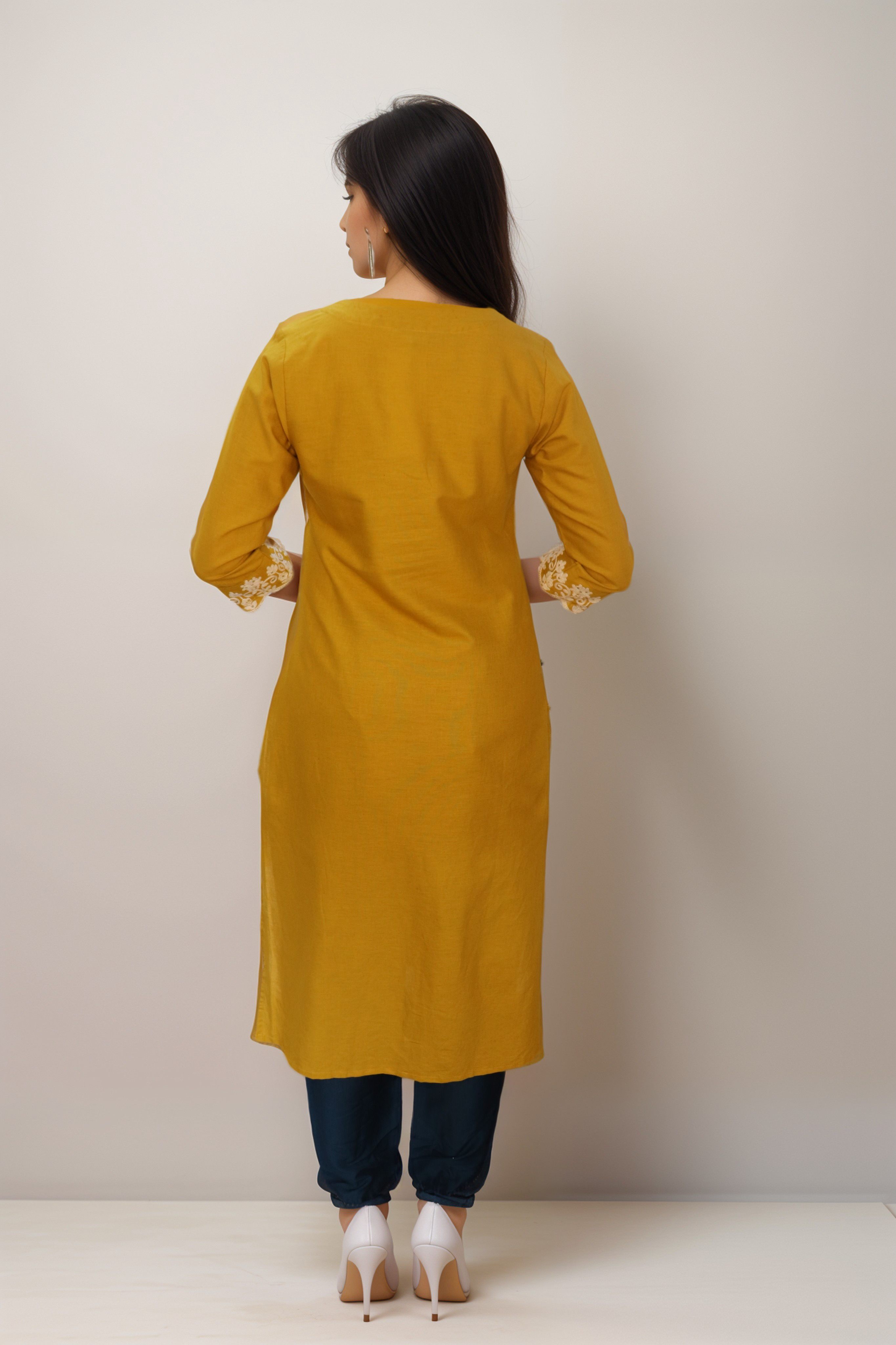 Vedic Apparel  Mustard Embroidered A Line Kurta