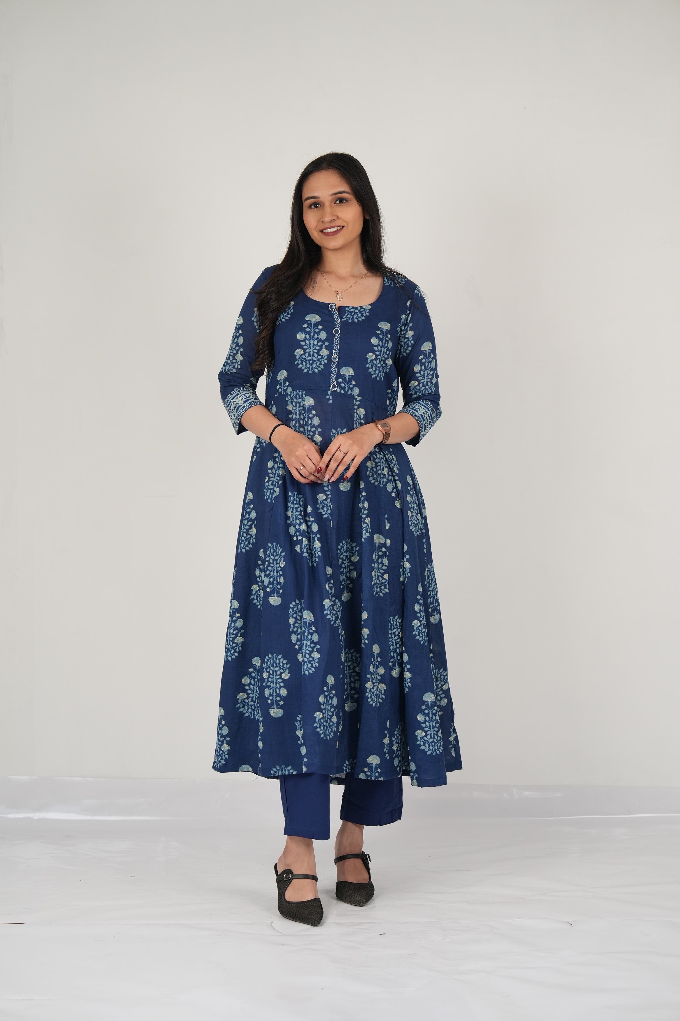 Vedic Apparel Blue Anarkali kurta pant Dupatta Set