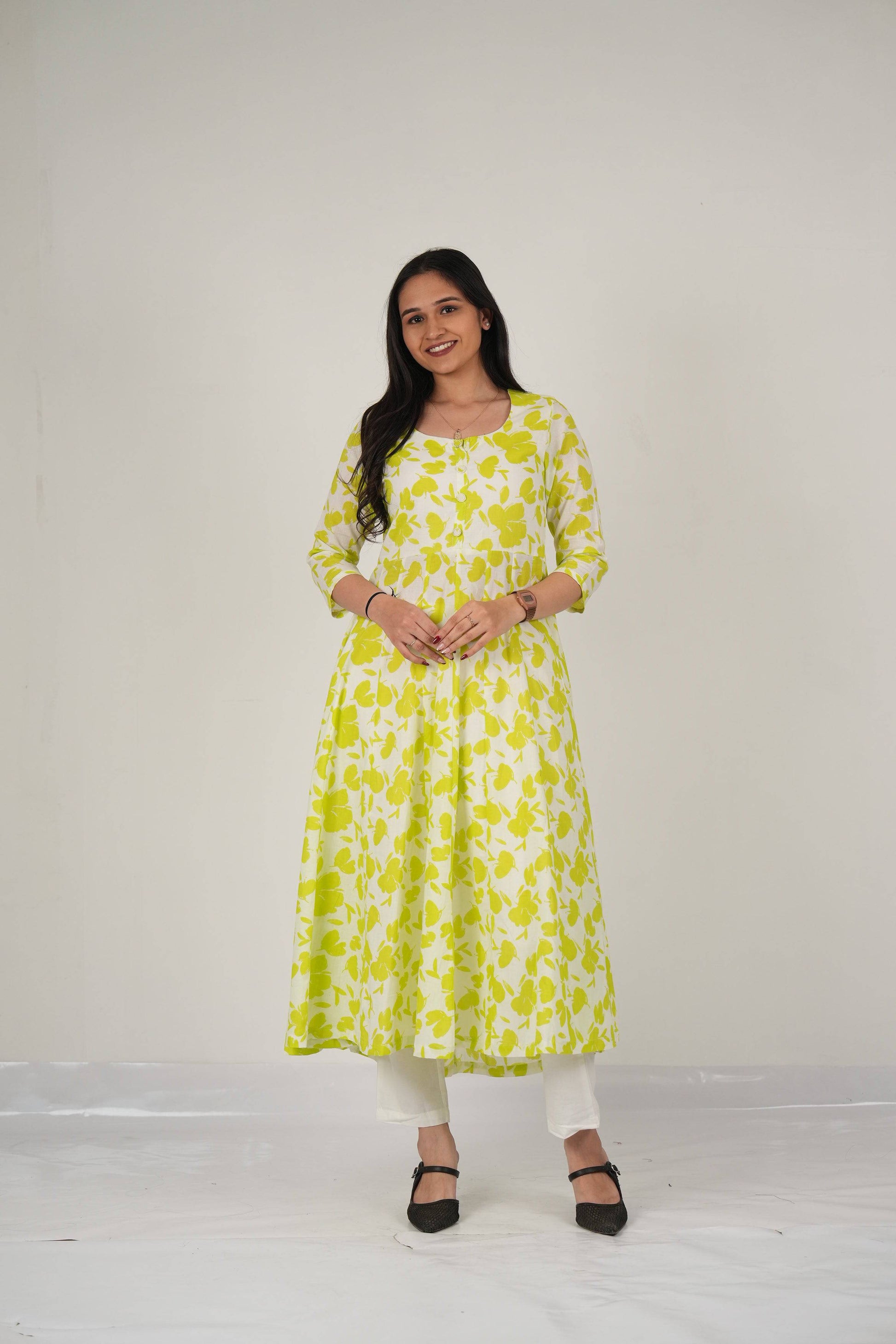 Vedic Apparel soft cotton neon Anarkali kurta - Vedic Apparel Private Limited