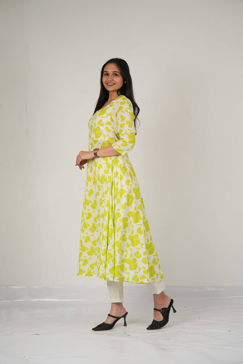 Vedic Apparel soft cotton neon Anarkali kurta - Vedic Apparel Private Limited