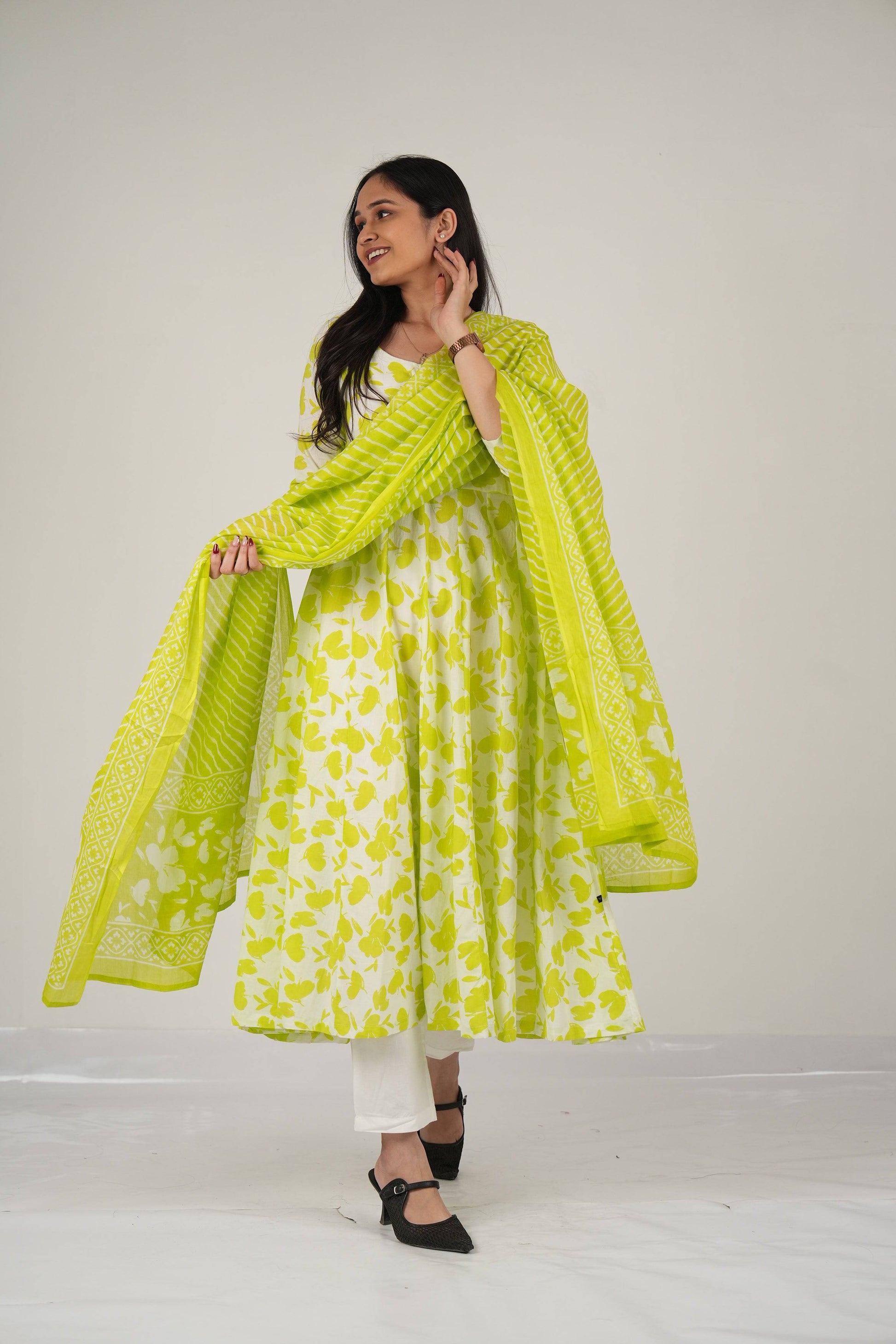 Vedic Apparel soft cotton neon Anarkali kurta - Vedic Apparel Private Limited