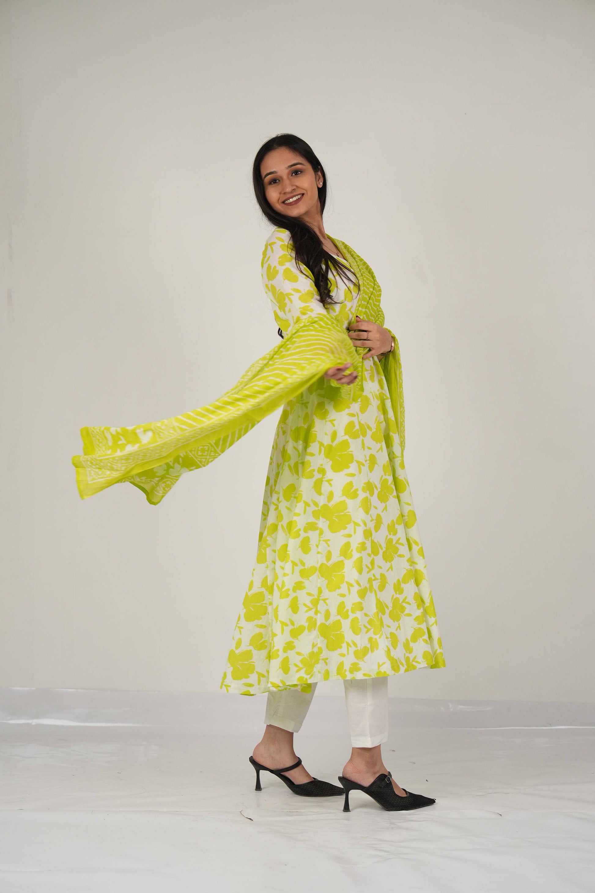 Vedic Apparel soft cotton neon Anarkali kurta - Vedic Apparel Private Limited
