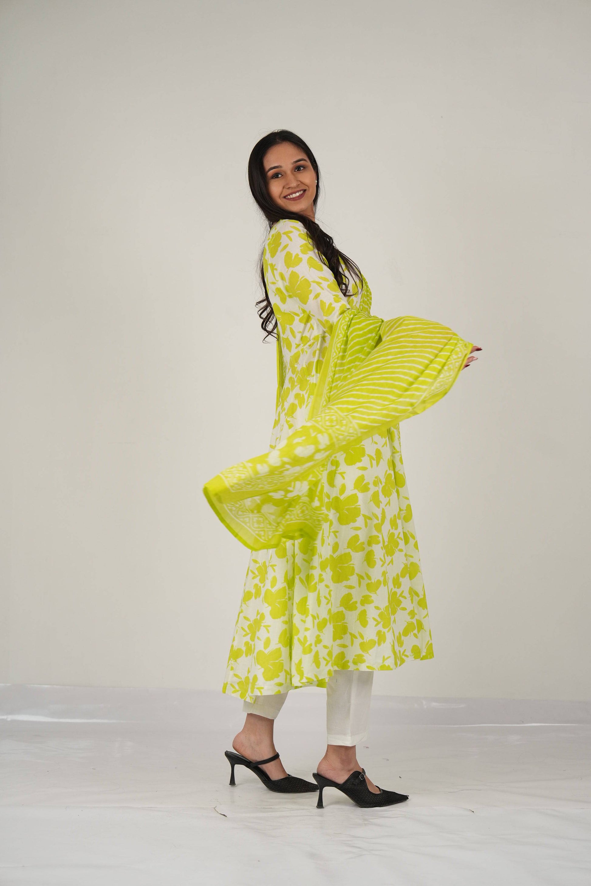 Vedic Apparel soft cotton neon Anarkali kurta - Vedic Apparel Private Limited