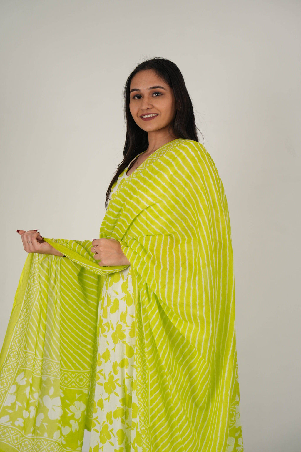 Vedic Apparel soft cotton neon Anarkali kurta - Vedic Apparel Private Limited