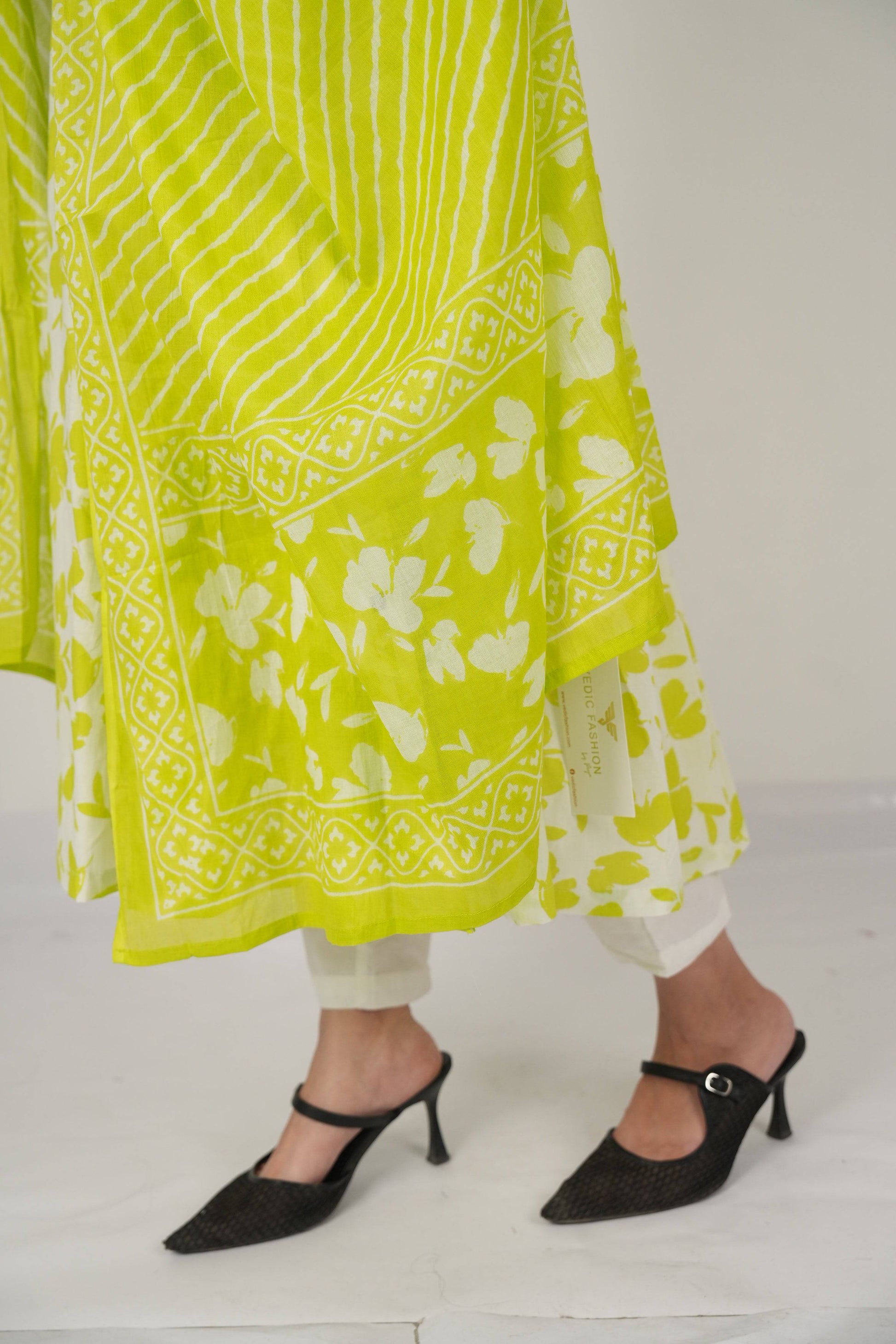 Vedic Apparel soft cotton neon Anarkali kurta - Vedic Apparel Private Limited